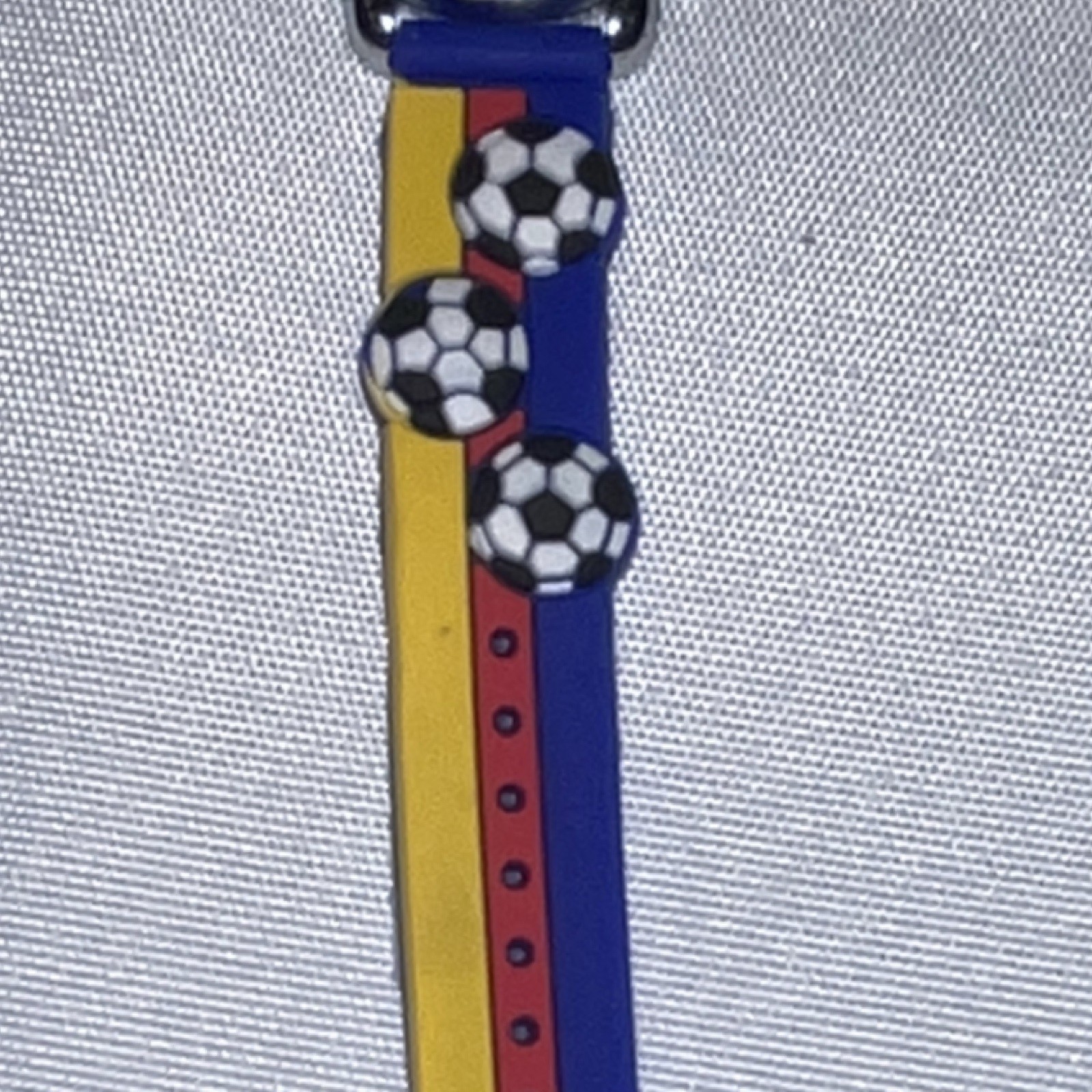 Soccer Kids Watch 26mm Silver Case Blue Silicone Band- New Battery