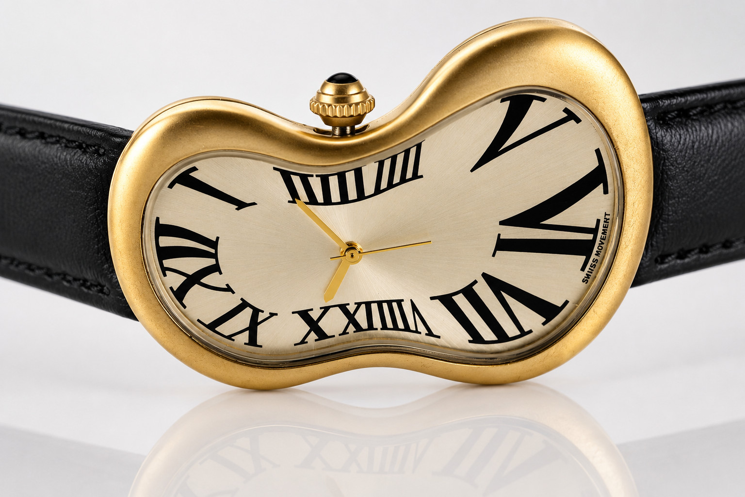 Women’s Ladies Men Dali Inspired Melting Watch Gold Wavy Black 8 Leather Watch