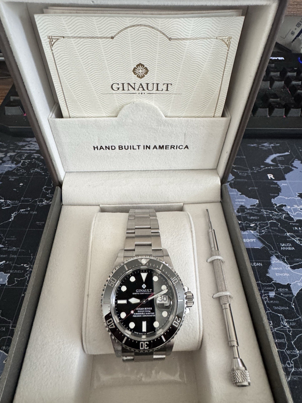 Ginault Ocean Rover 300m Automatic Black Dial Steel Bracelet Box & Papers.