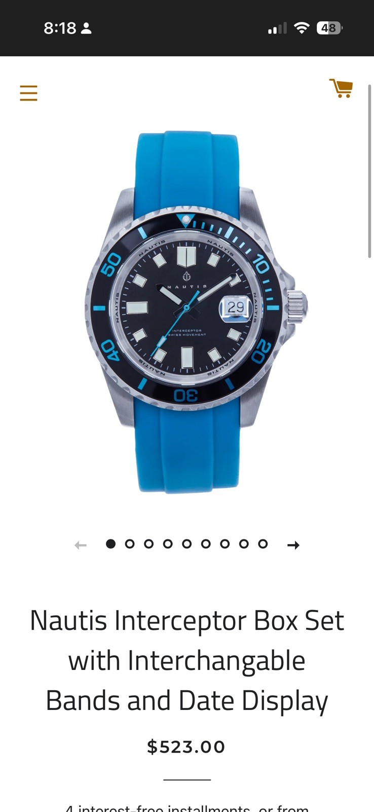 NAUTIS INTERSEPTOR SWISS MOVEMENT MEN’S 42mm Stainless St 50 ATM WATER RESISTAN