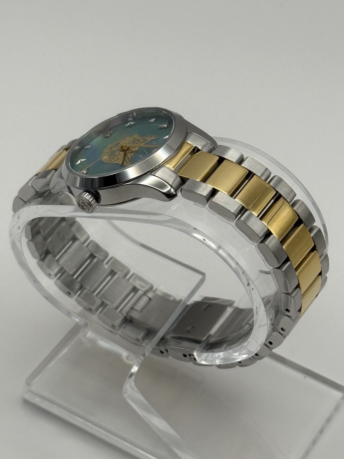 Gucci G Timeless Quartz MOP Blue Dial Two Tone Steel Strap Watch YA1265011
