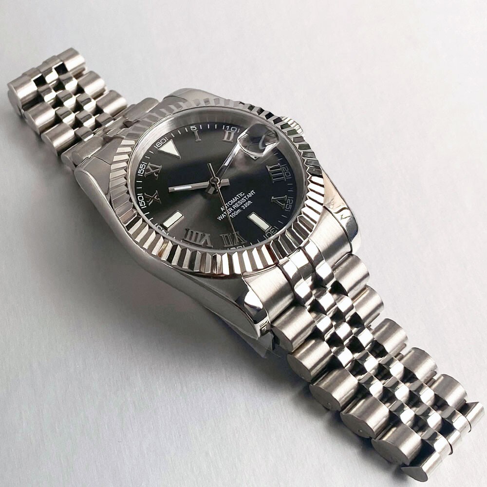 10ATM New Black Gray Fluted 39mm Sapphire Crystal Glass NH35 Automatic Men Watch