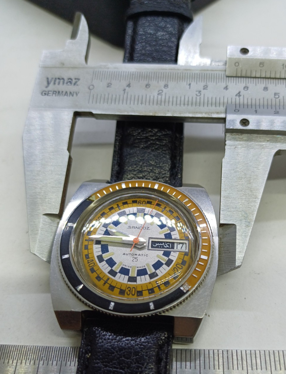 VINTAGE SANDOZ 1748Z-84-8 RALLY OVERSIZE DIVER AUTOMATIC WATCH MENS DAY DATE