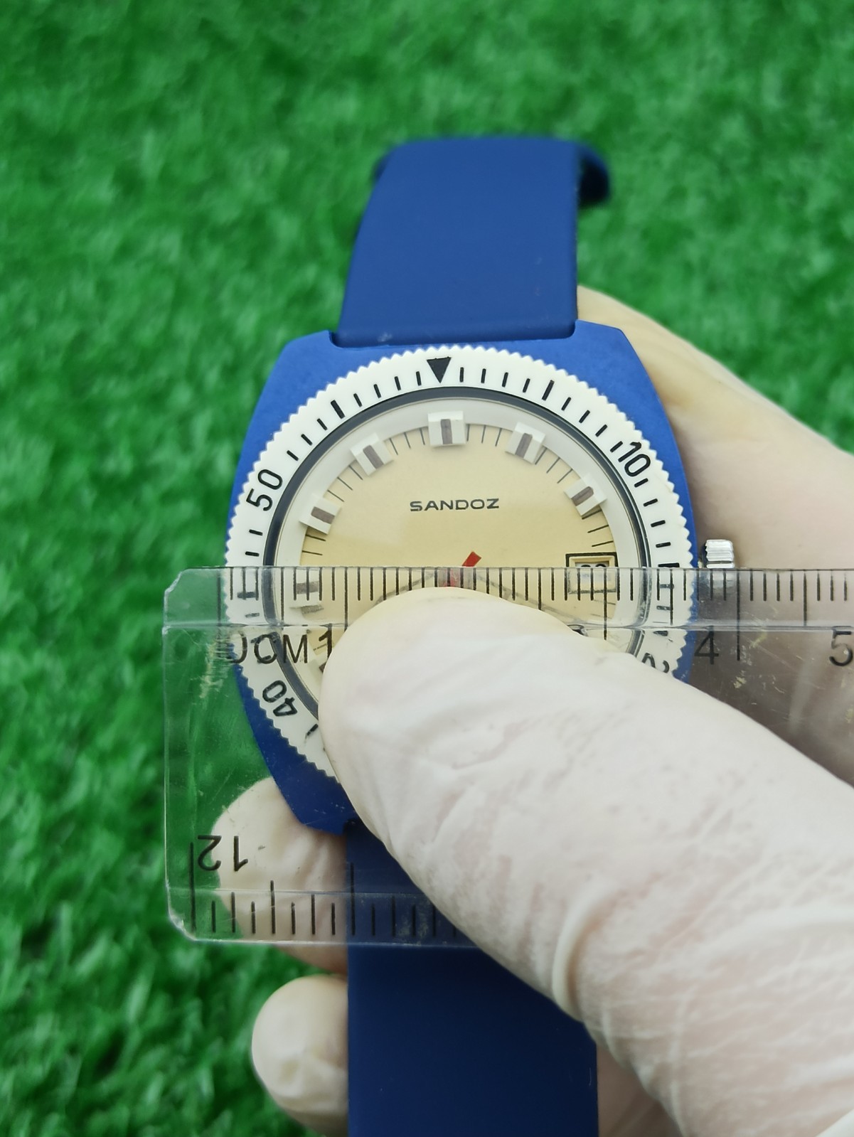 HYPER-RARE SANDOZ INCABLOC JUMBO DIVER BLUE WATCH MECHANICAL SWISS 1970s