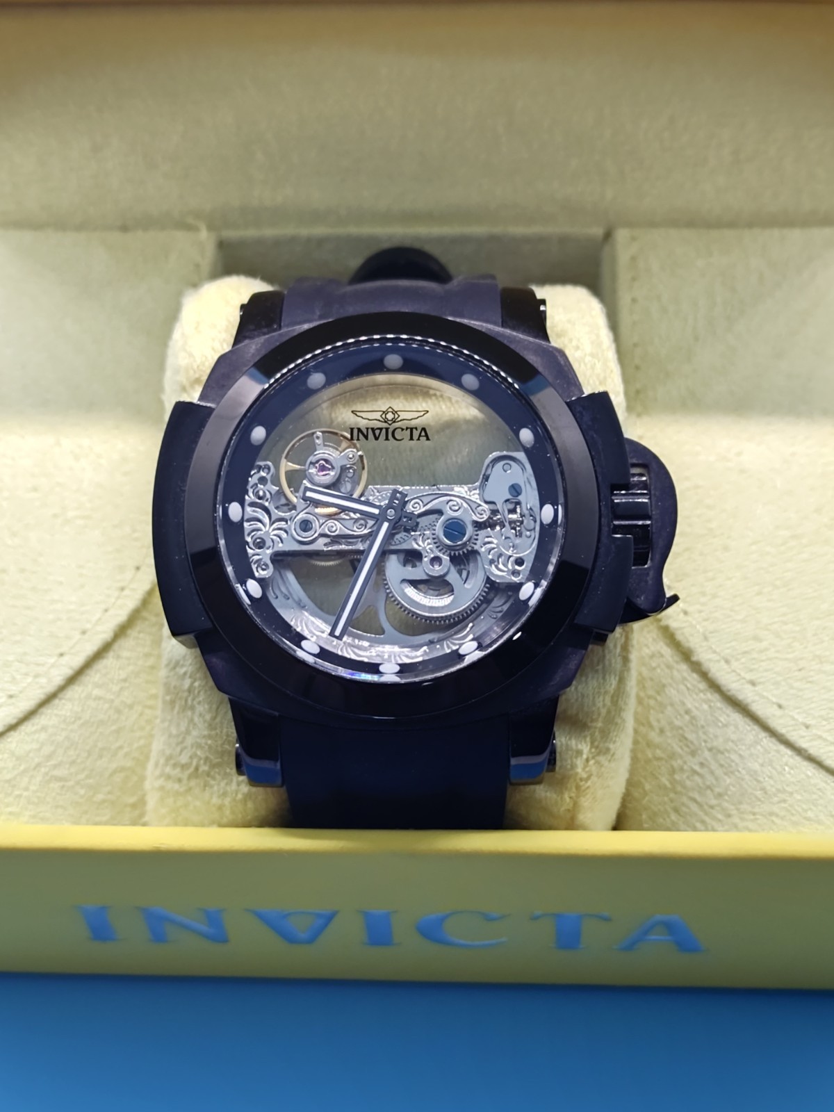 Invicta 53mm Man Of War Ghost Bridge Skeleton Gloss Black Case And Strap