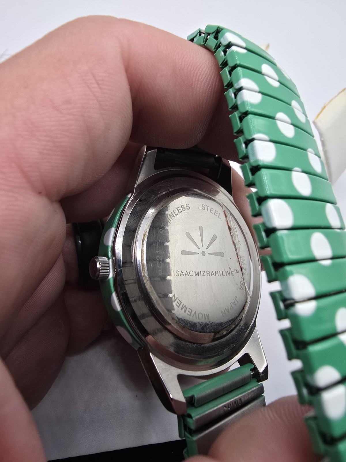 Isaac Mizrahi Live! Women’s Quartz Analog Polka Dot Green Dial Silver Bracelet