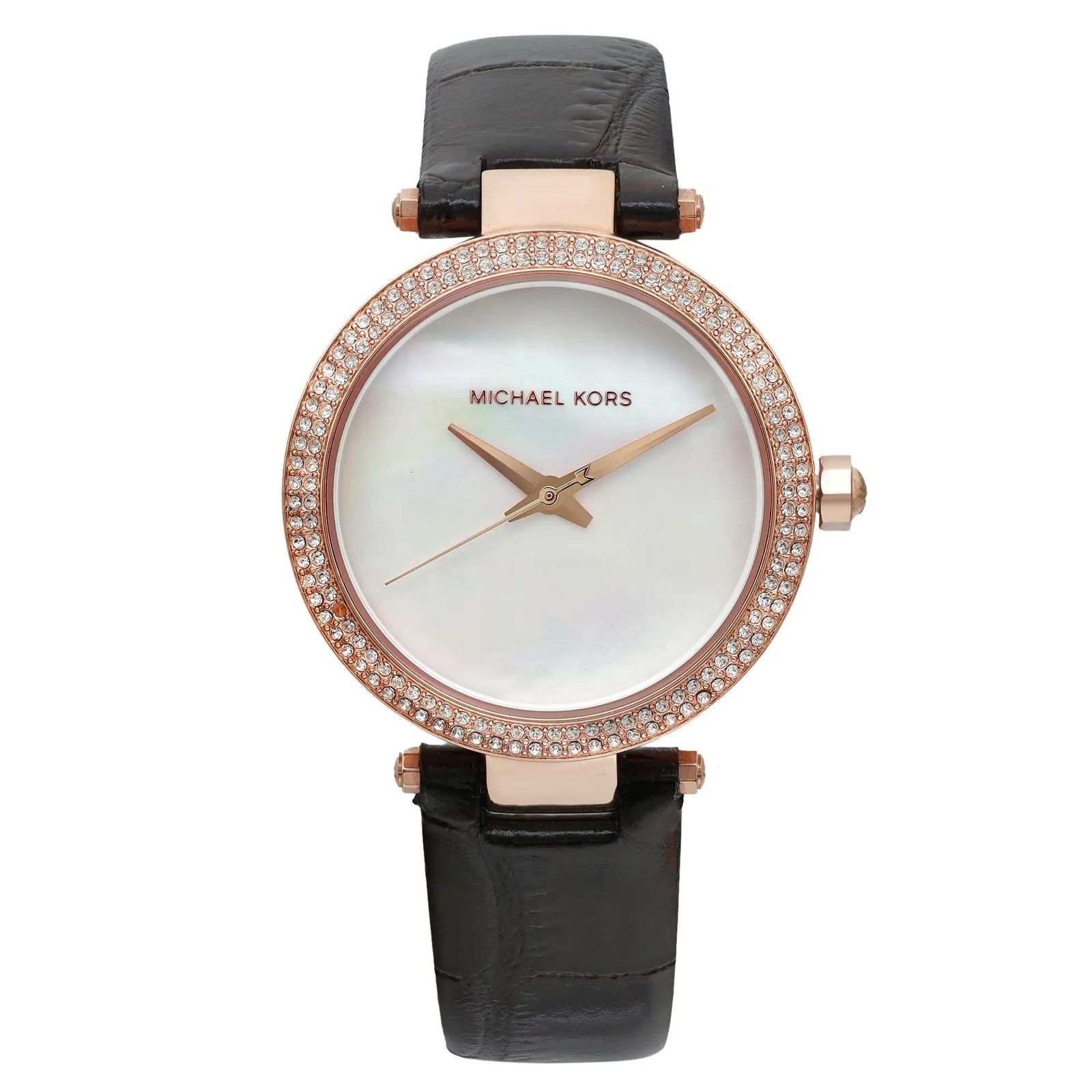 Michael Kors Mini Parker Steel Rose Gold-Told MOP Dial Leather Band Watch MK2591