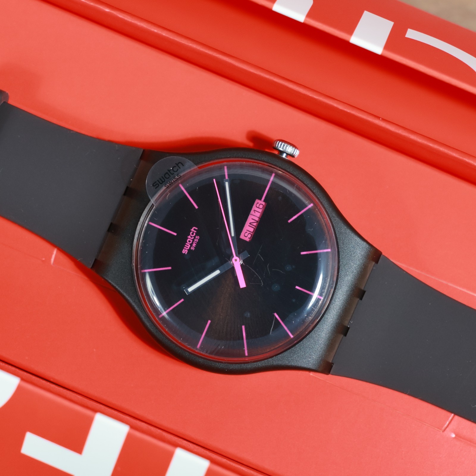 New Gent Swiss Swatch Watch BROWN REBEL SUOC700 Gray Black Pink Day Date 41MM