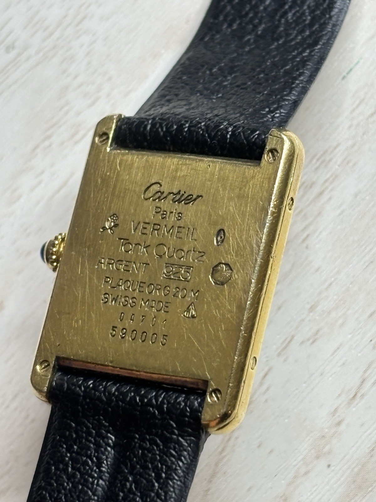 Vintage Must De Cartier Tank Quartz 23.5×30.5mm | Black/Gold Roman Dial Working!