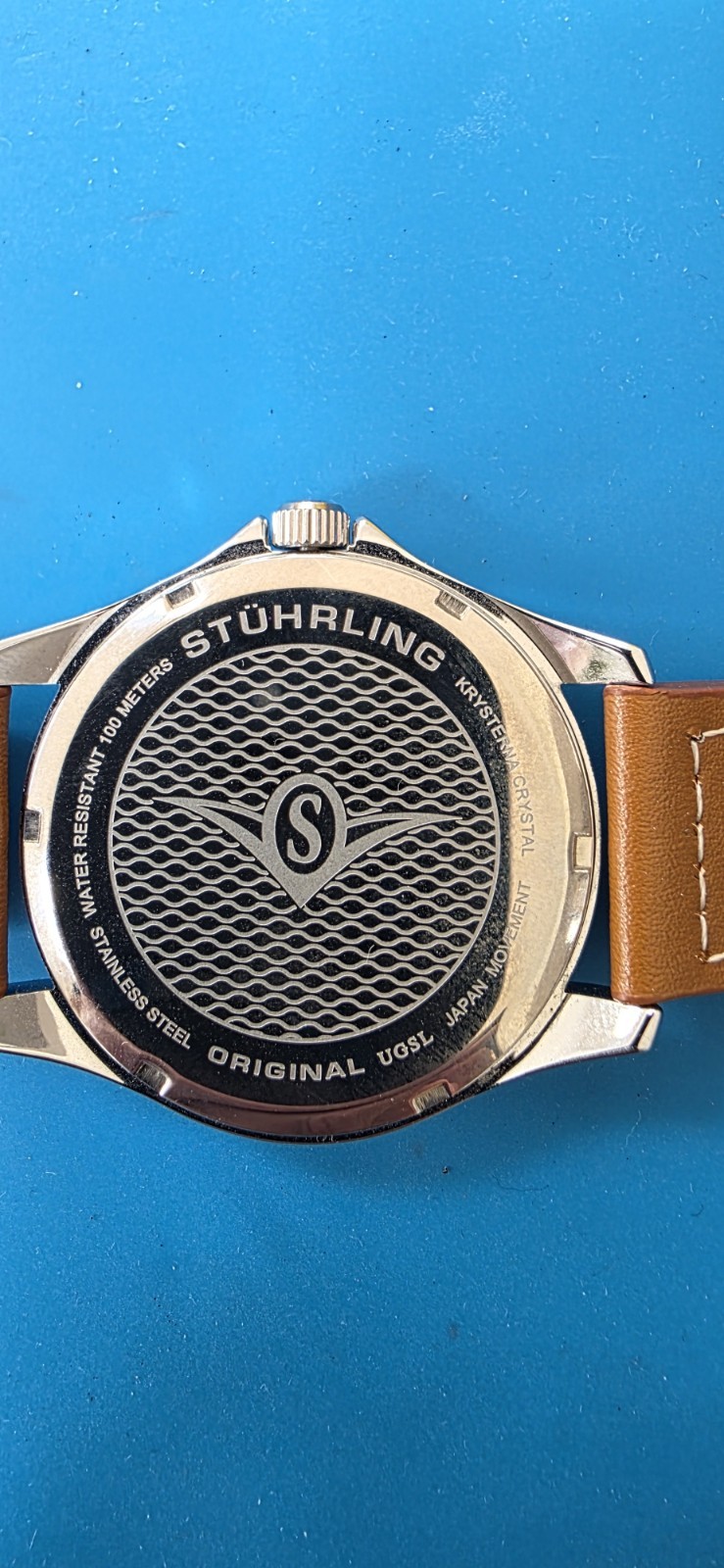 Stuhrling Original Men’s Quartz Watch Day Date Black Dial Brown Leather Strap