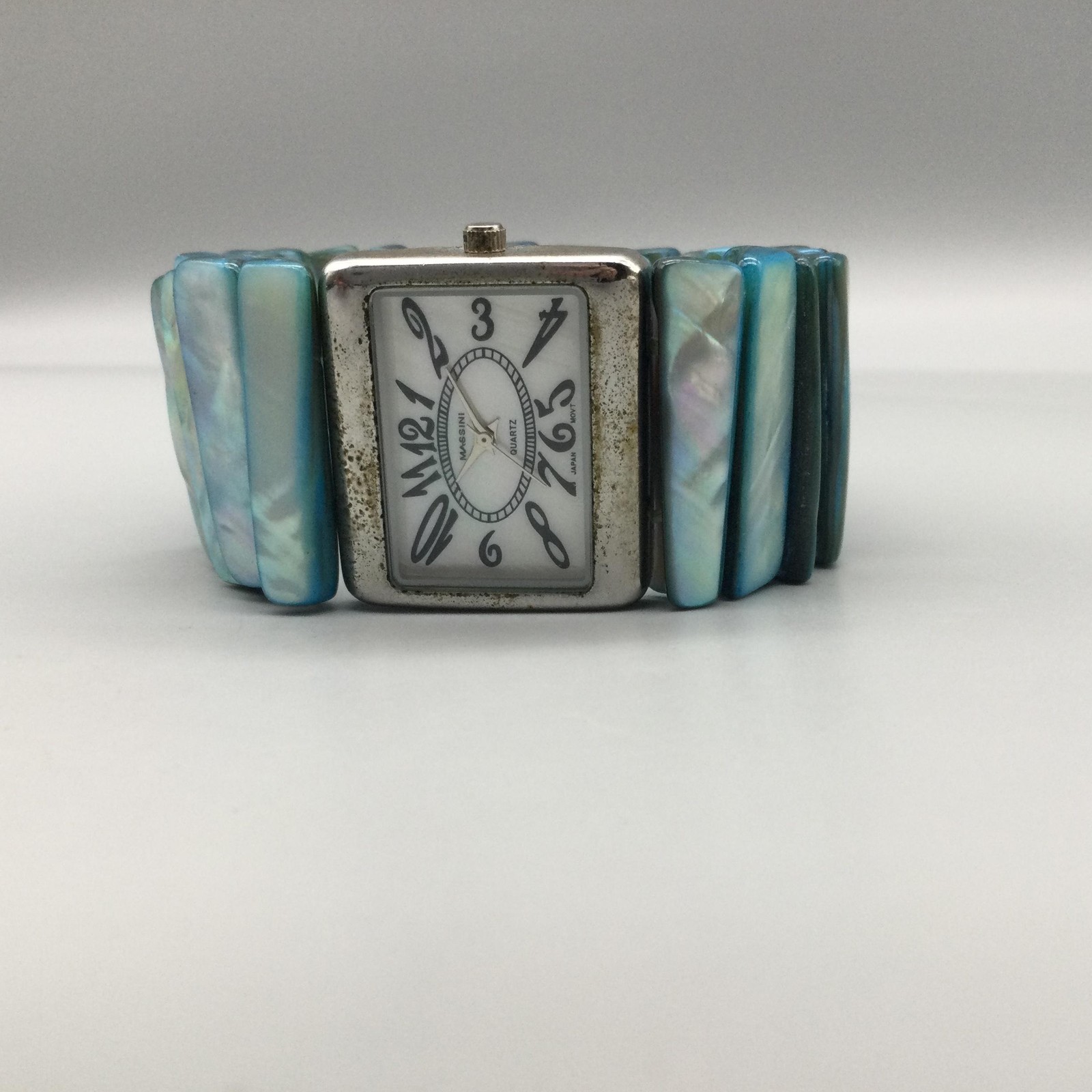 Massini Womens Watch 30mm MOP Dial Blue Shell Stretch Bracelet New Battery
