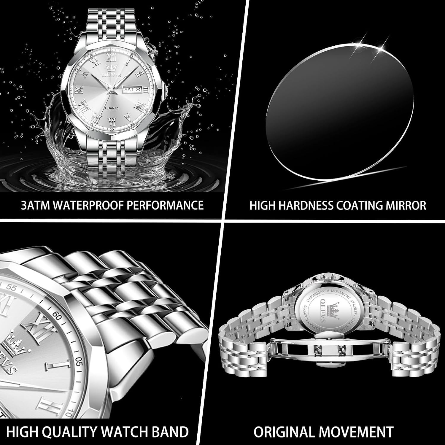 Stylish 41mm Men’s Watch: Waterproof Quartz with Roman Numerals & Classic Design