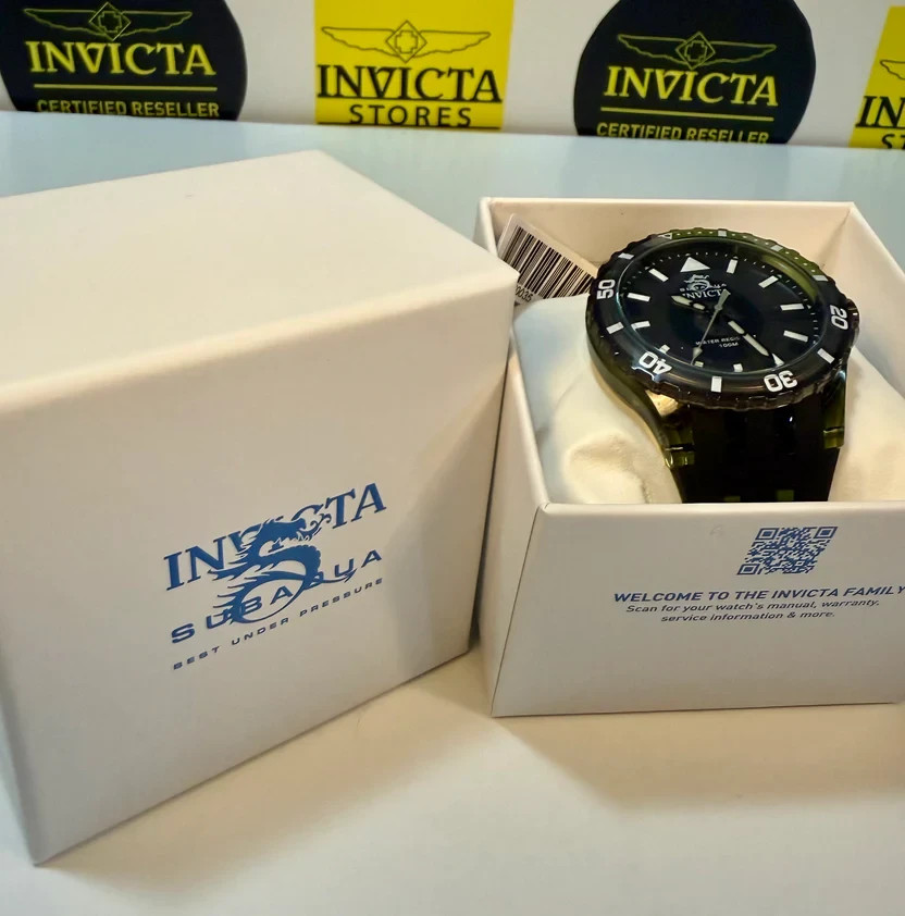 Invicta Subaqua 70035 Men 44mm Quartz Black Dial Olive Green Silicone Watch
