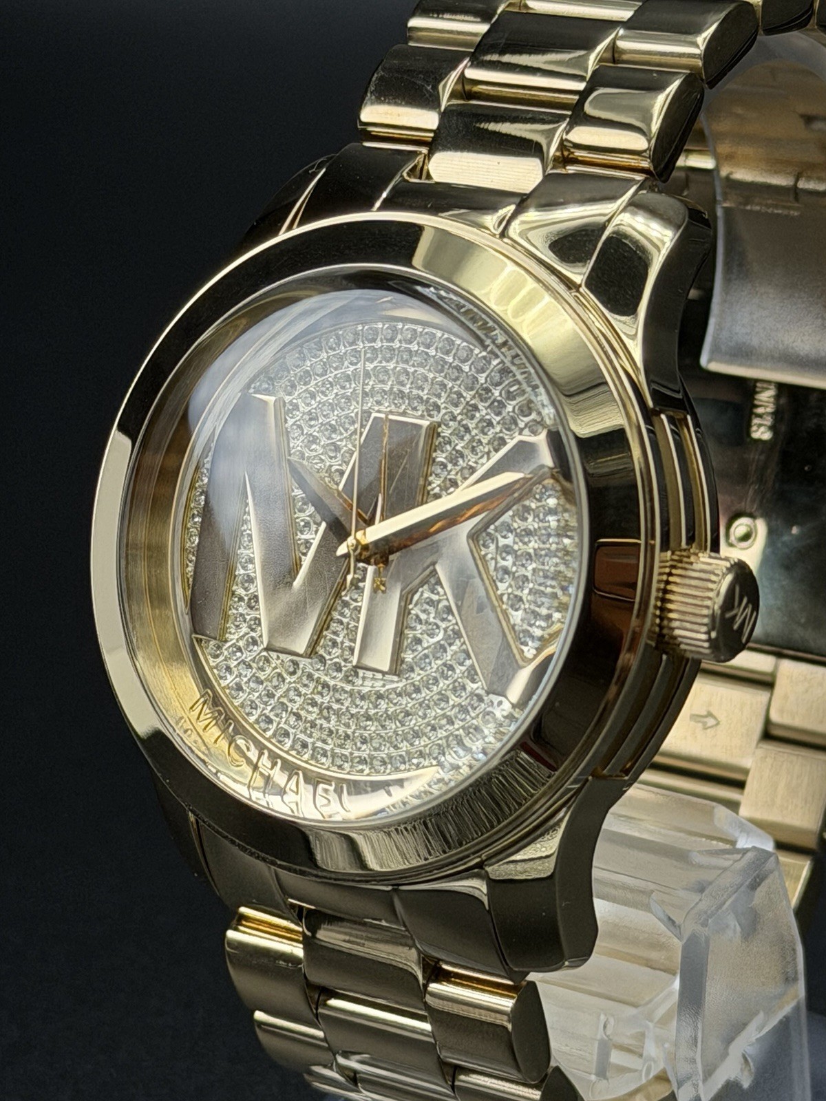 MICHEL KORS Runway MK5706 45mm Gold Dial Crystal Pave Fashion Unisex Wristwatch