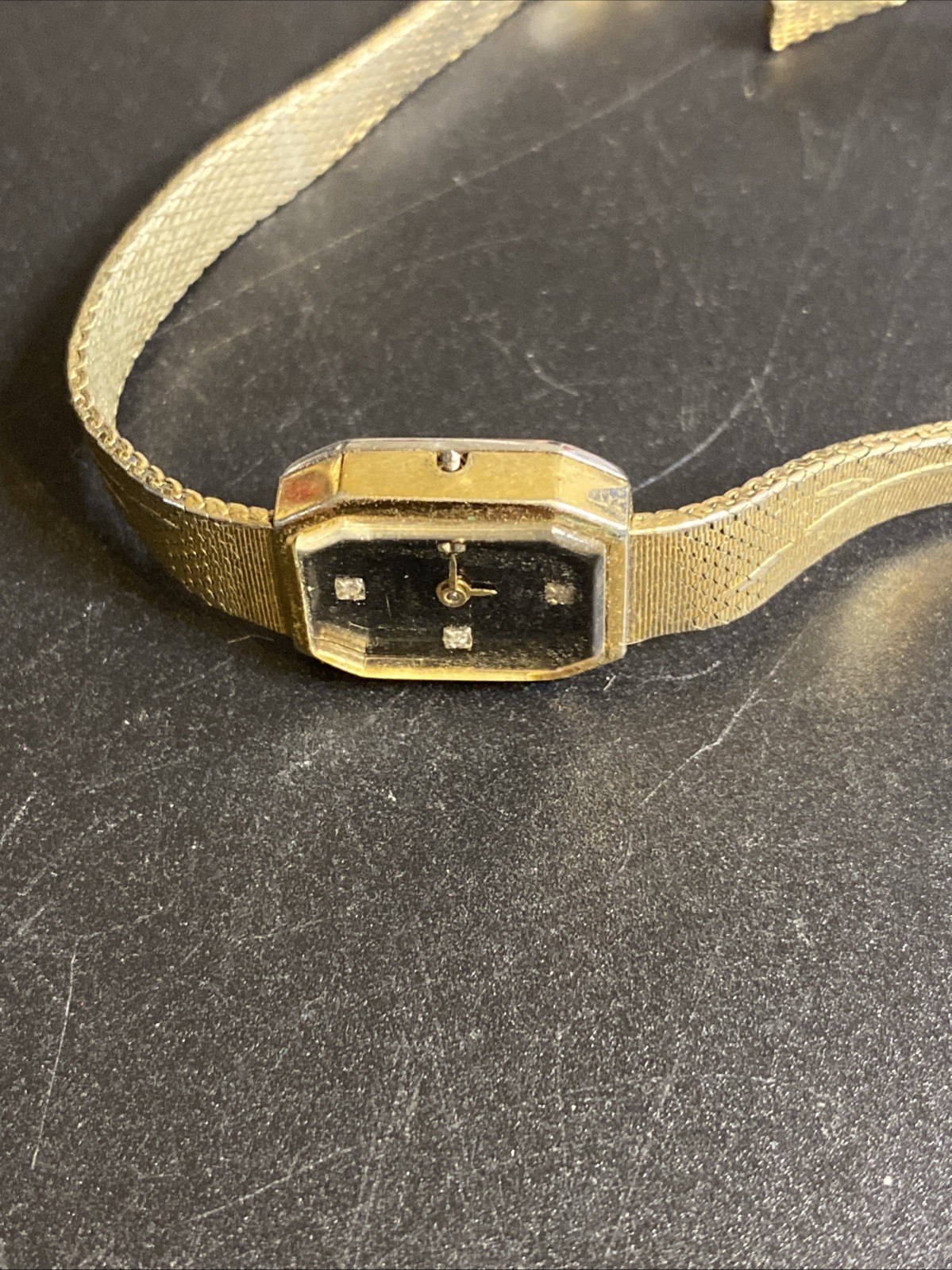 Jules Jurgensen Watch Women 14mm Black Dial Gold Tone Octagon (Parts Only)