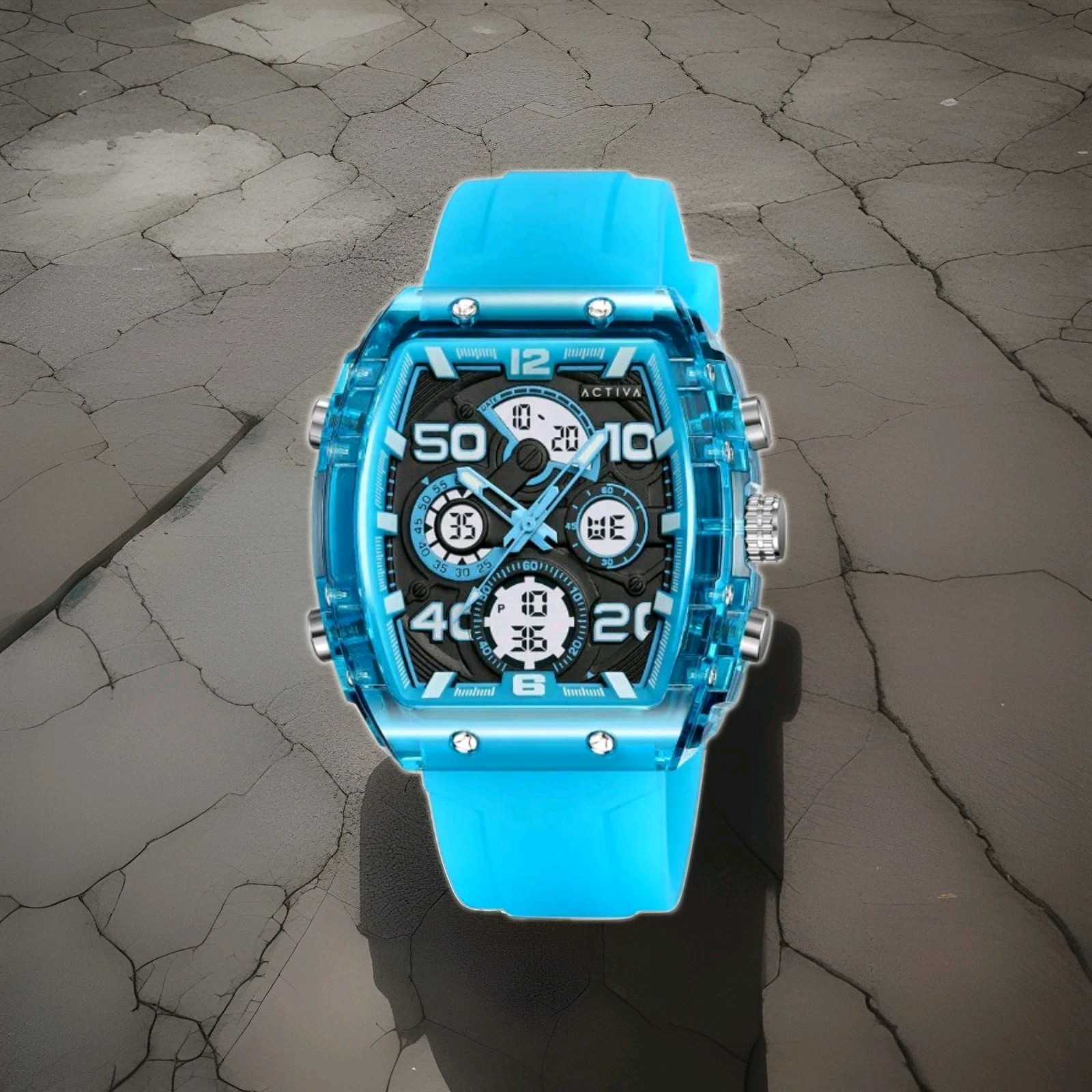 Activa X Invicta Digital Essentials Men’s Watch 45mm, Light Blue ACW8109-006 New