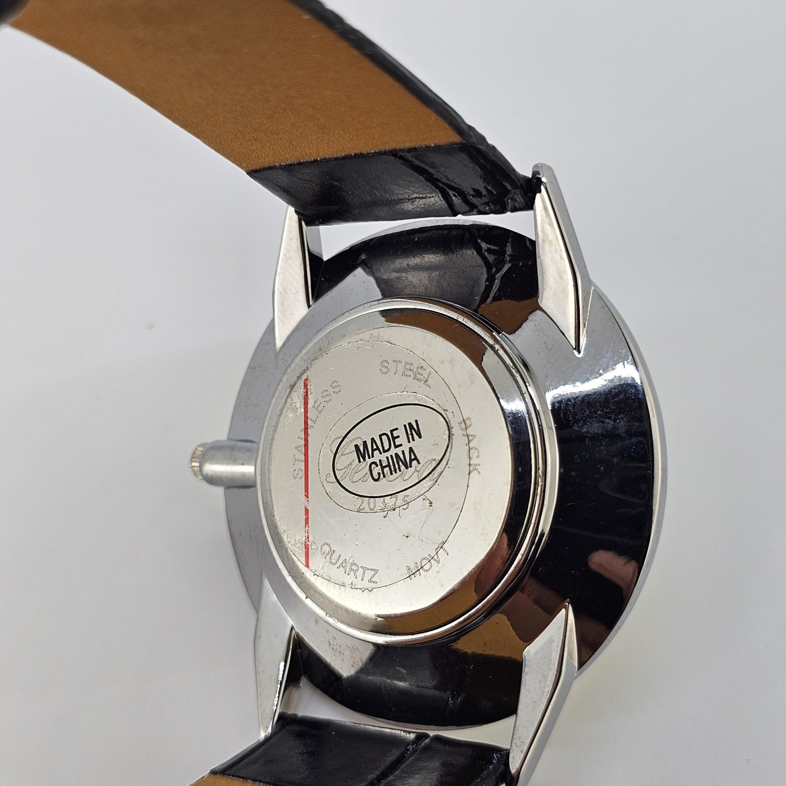 42MM Men’s Watch Roman Numerals Tan Dial Black Leather Bands New Battery