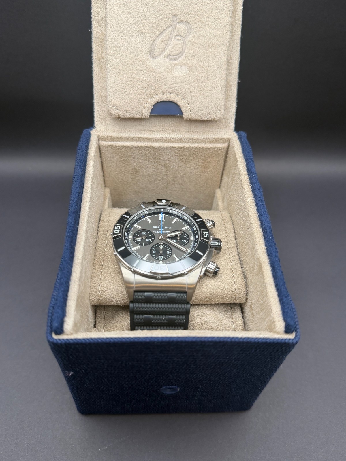 Breitling 44mm Super Chronomat B01 Black Rubber Strap Watch EB0136251M1S1