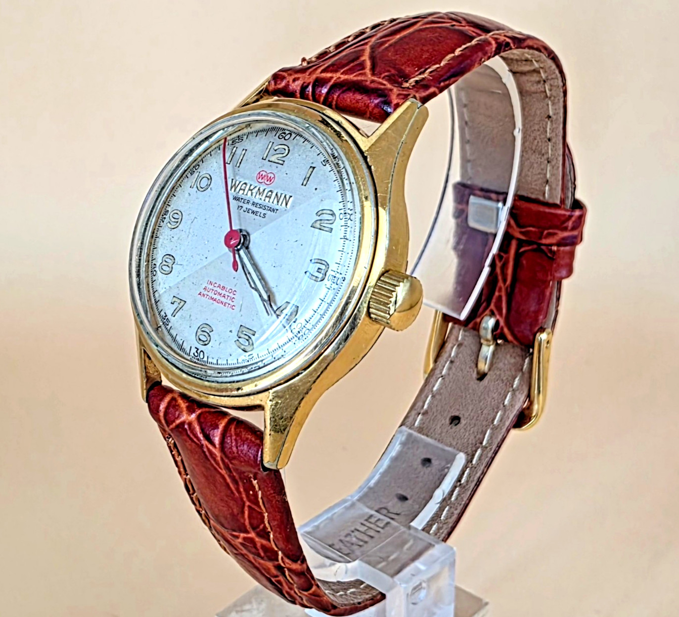 VTG Rare WAKMANN 709A Automatic 17 Jewel 1950 Swiss Incabloc 31mm Men Watch Runs