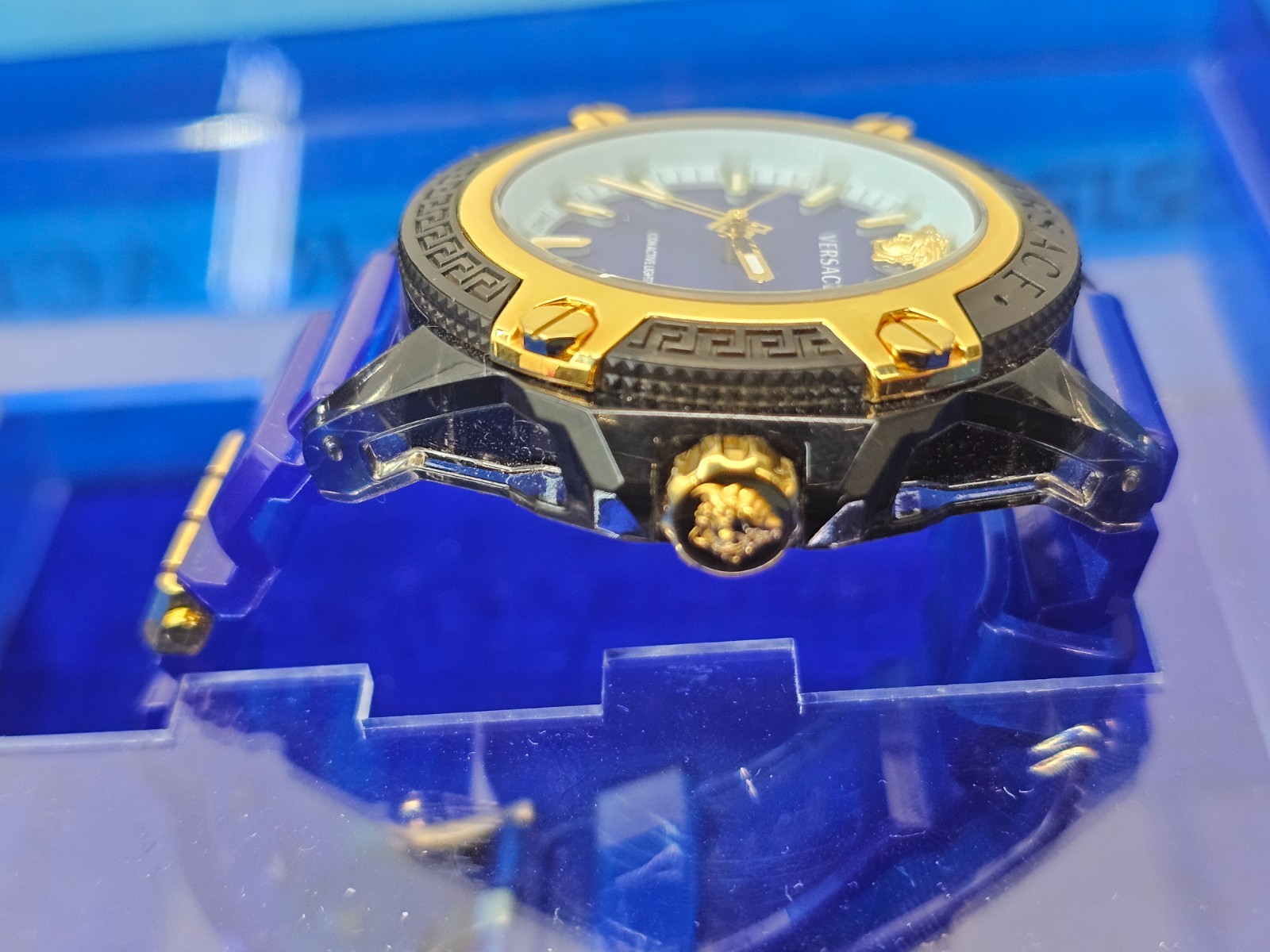 Versace Icon Active Indiglo Quartz Watch, Polycarbonate, Blue 43mm, VE6E00323