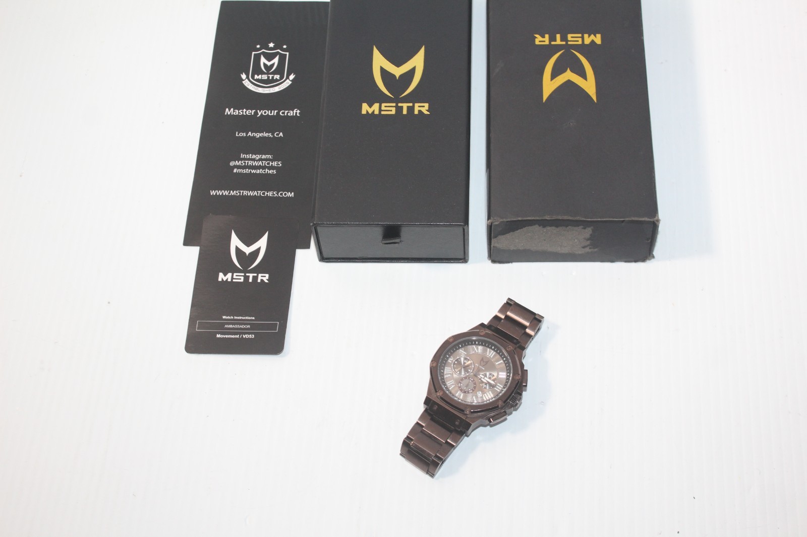 MSTR Meister Ambassador Wrist Watch AM1015SS Chocolate Brushed in Box Runs NICE