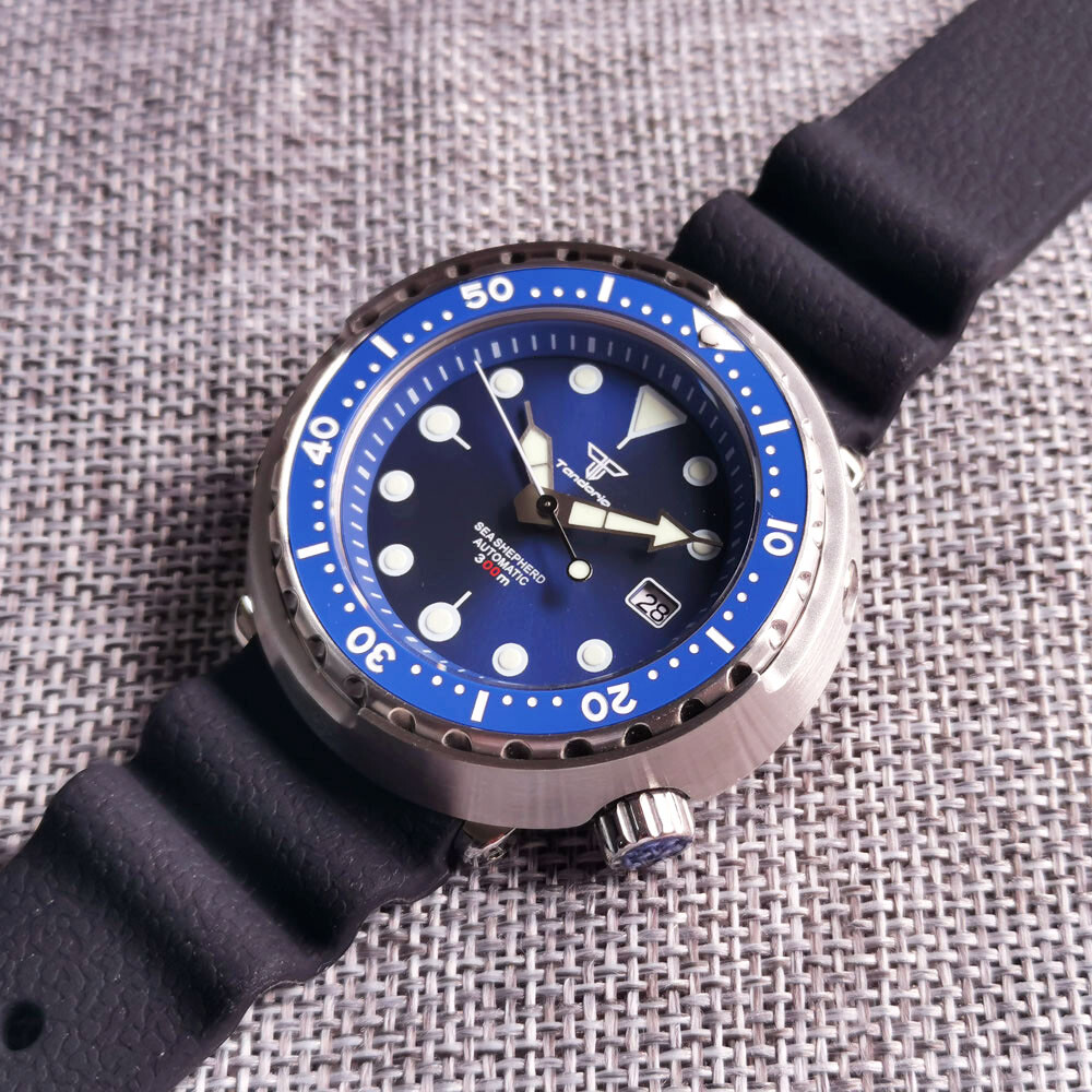 46.5MM Tandorio blue dial Ceramic bezel 30ATM NH35A automatic Diving Mens Watch