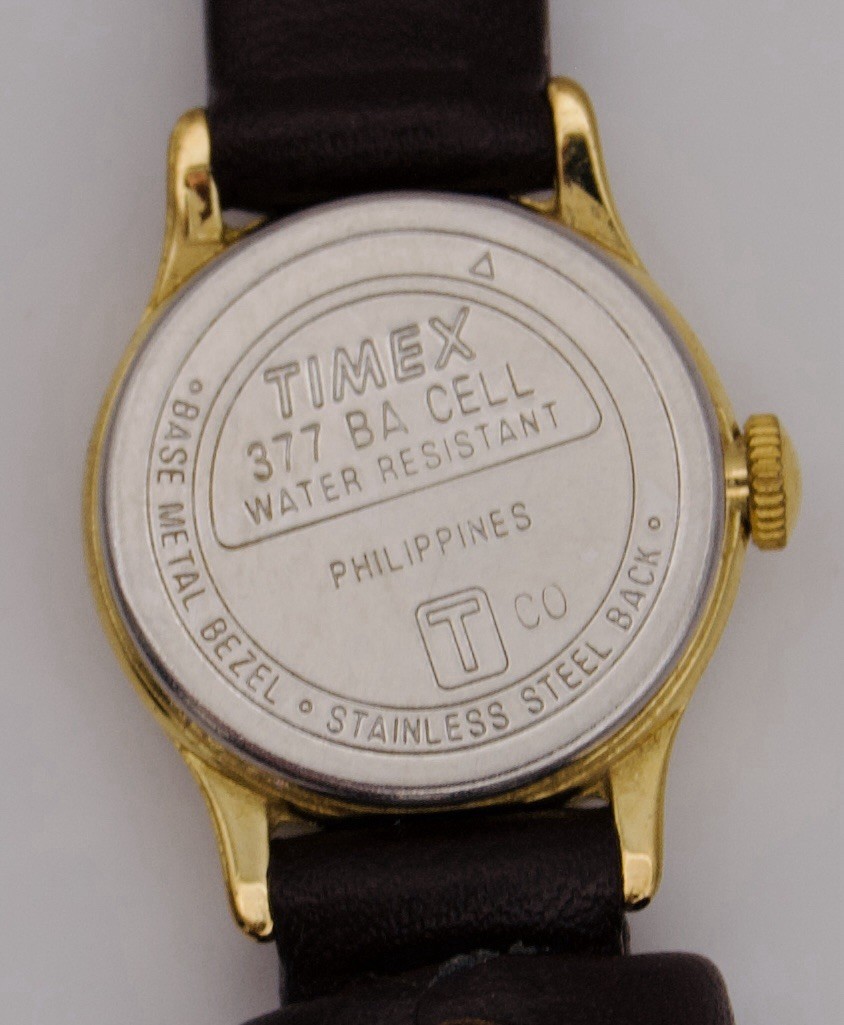 Vintage Timex Ladies Quartz Watch Gold Tone White Dial Brown Leather Band Runs