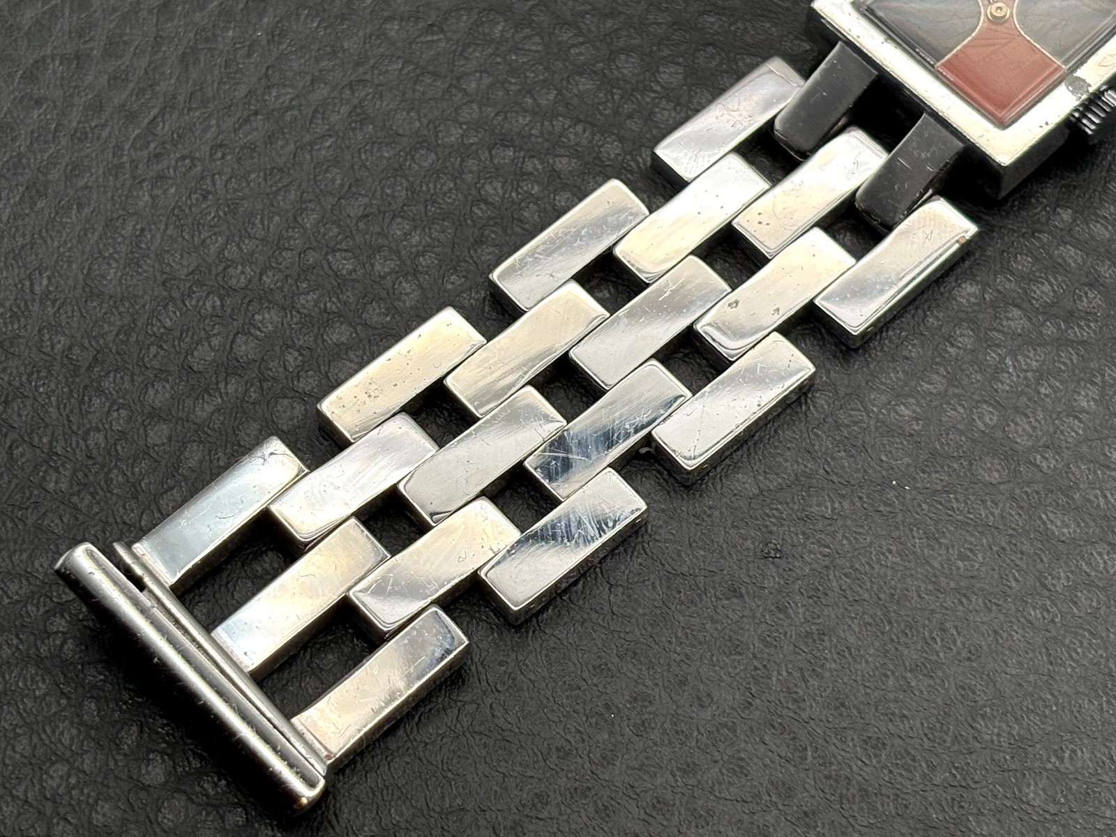 Jean Pierret Geneve Stainless Steel Square Watch Red Black Dial READ