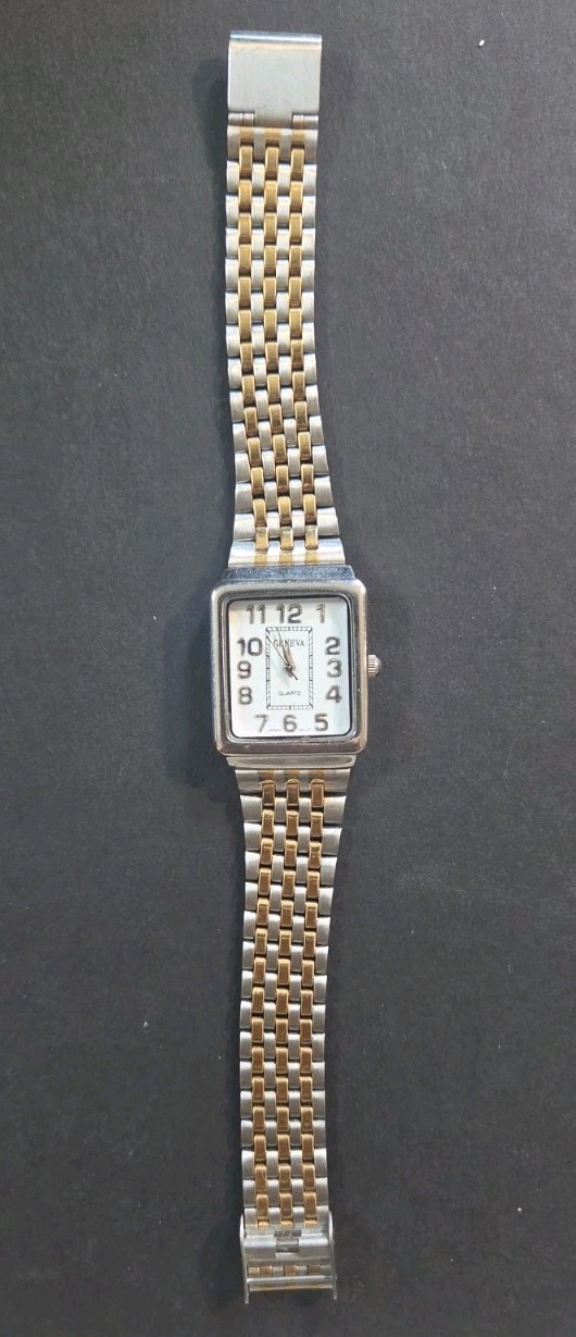 Geneva Quartz Rectangle Analogue Wristwatch 24-27.9mm Two-Tone Bracelet Runs Wel