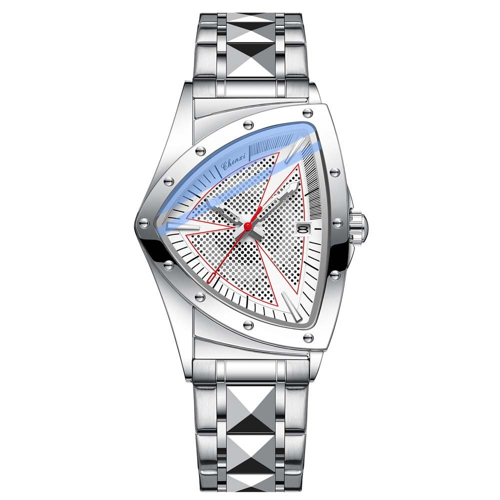 CHENXI Men Quartz Watch Triangle Silver Steel Watch for Male Business Wristwatch