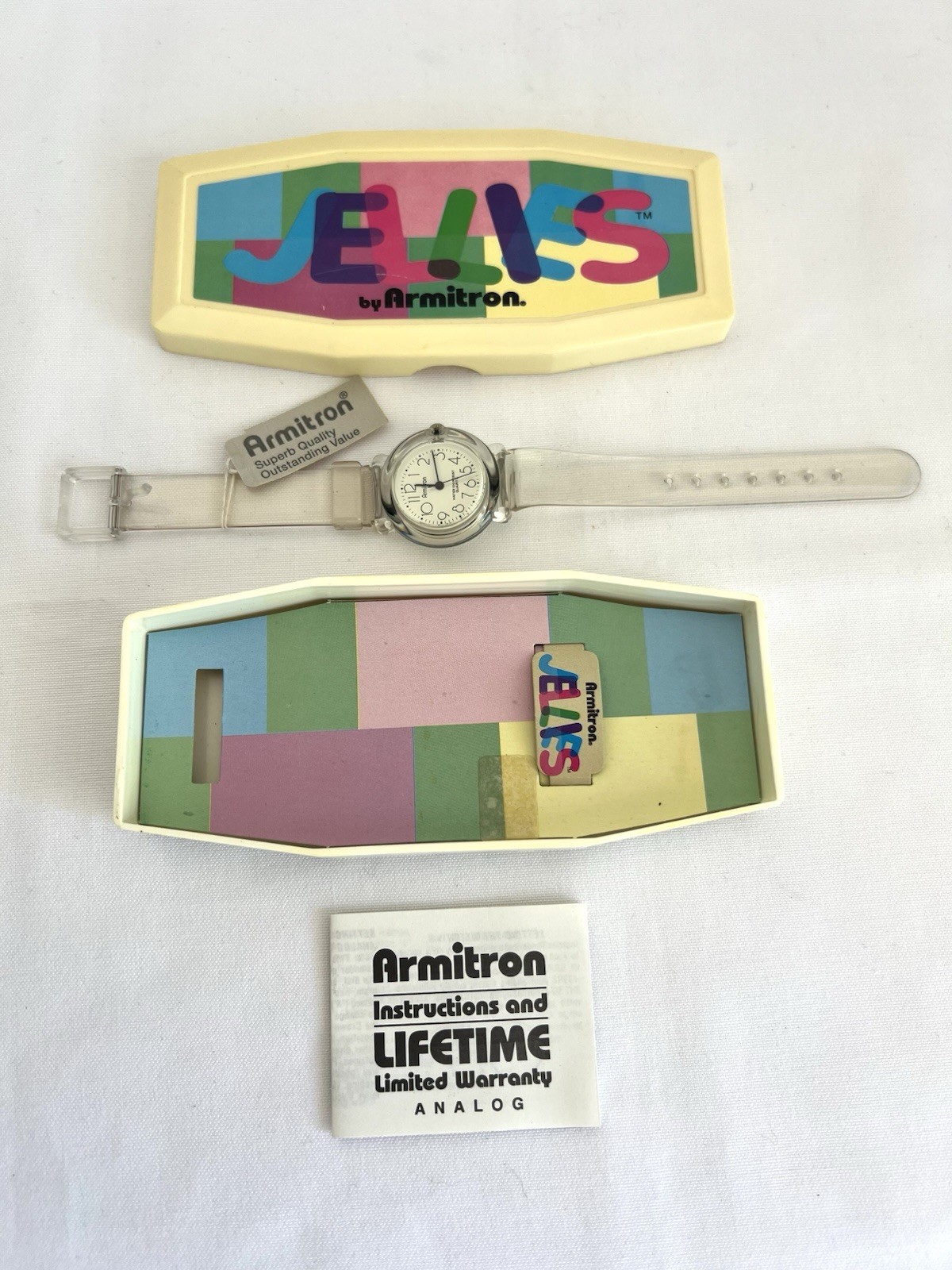 Vintage New Armstrong Jellies Analog Watch Clear Lucite Unisex Adult Child W/box