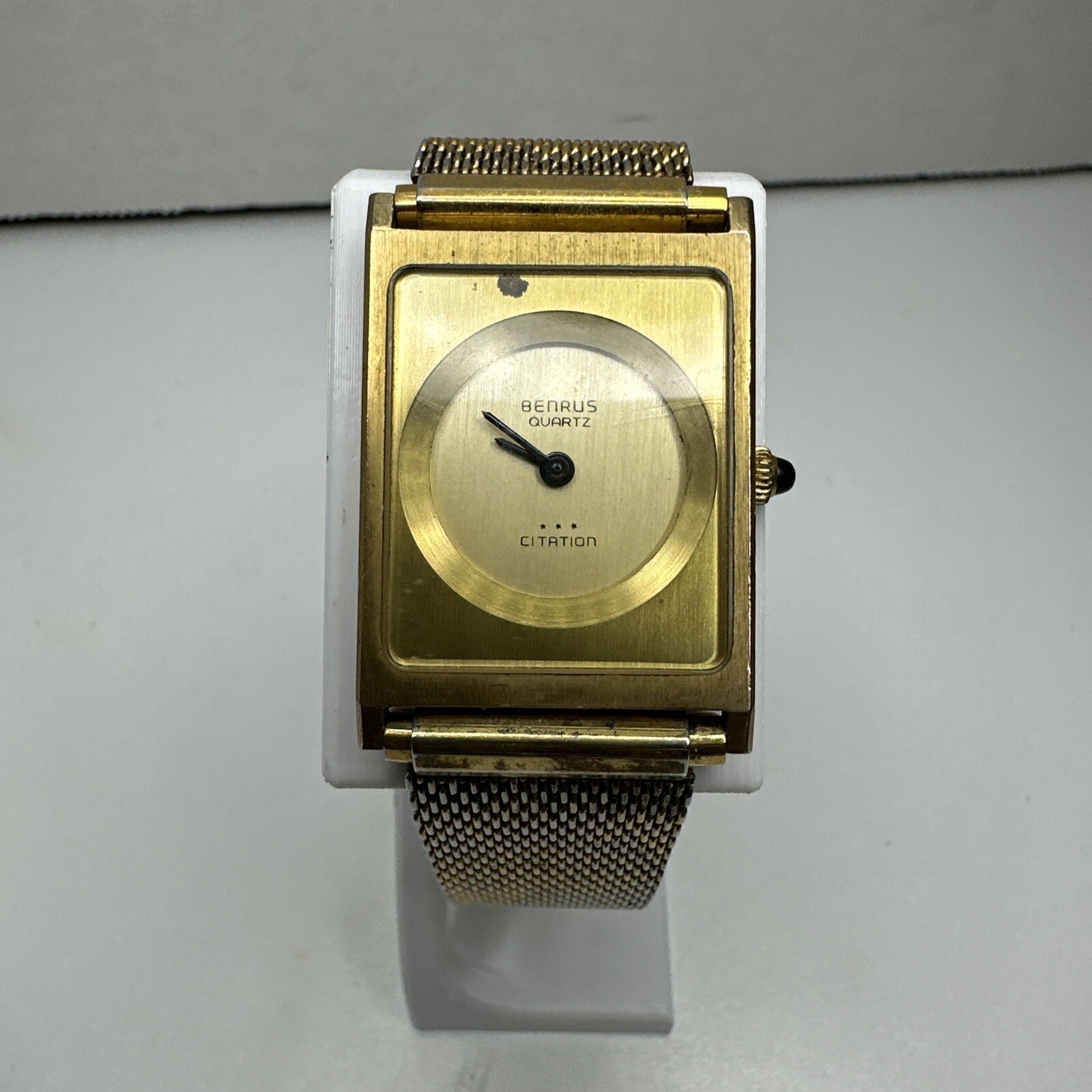 Vintage Benrus UNTESTED Quartz Citation Tank Watch Rectangle Speidel Band