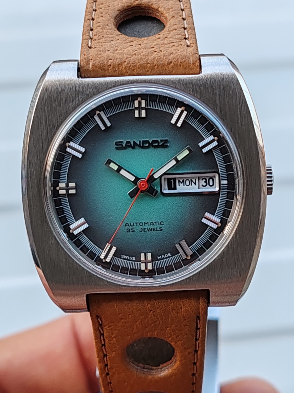 Sandoz Automatic 1746Z-84-8 Teal Gradient Dial Vintage 1970s