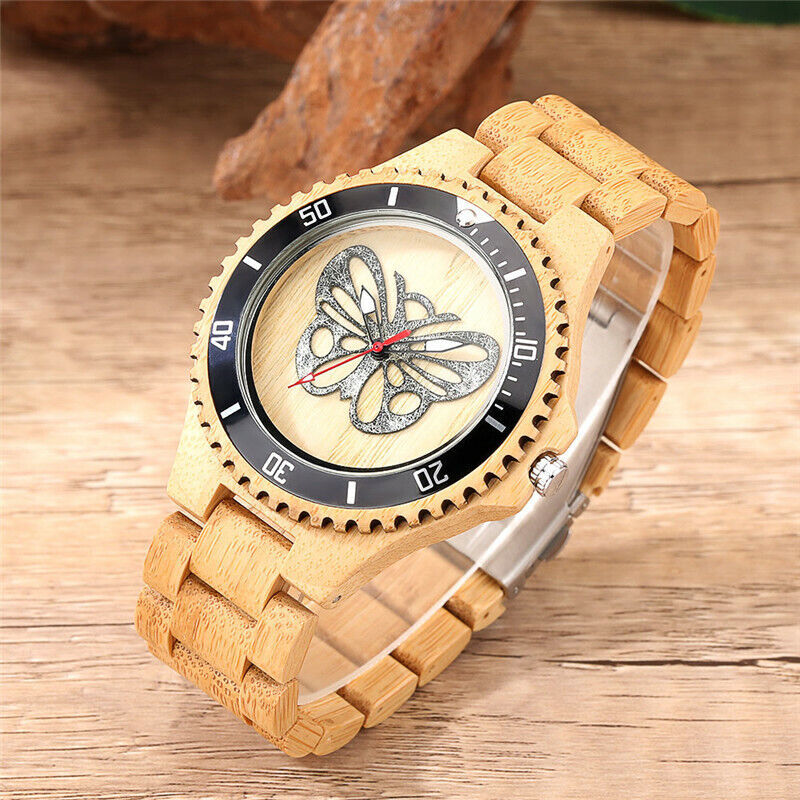 Modern Mens Bamboo Watch Casual Nature Wood Quartz Analog Wristwatch Wooden Band