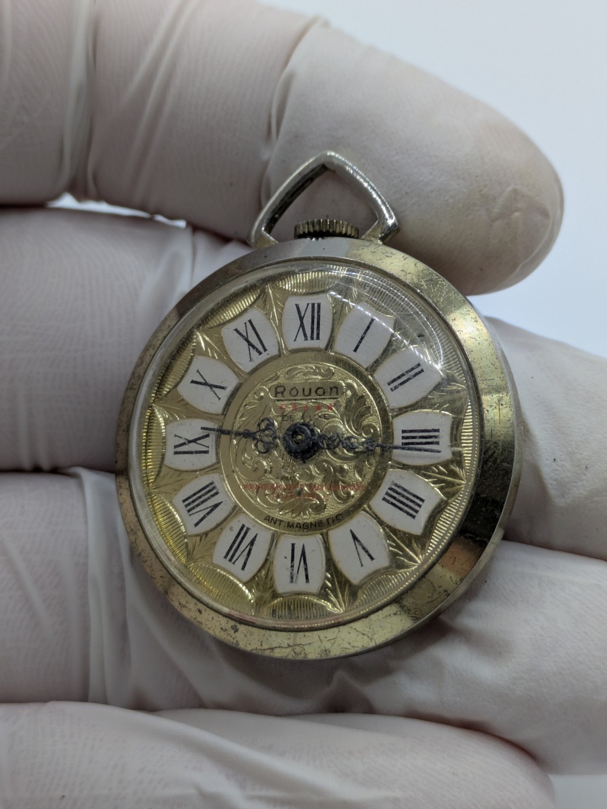 Rouan De Luxe 1 Jewel Manual Wind Swiss Pendant Watch Untested Parts 33.6mm