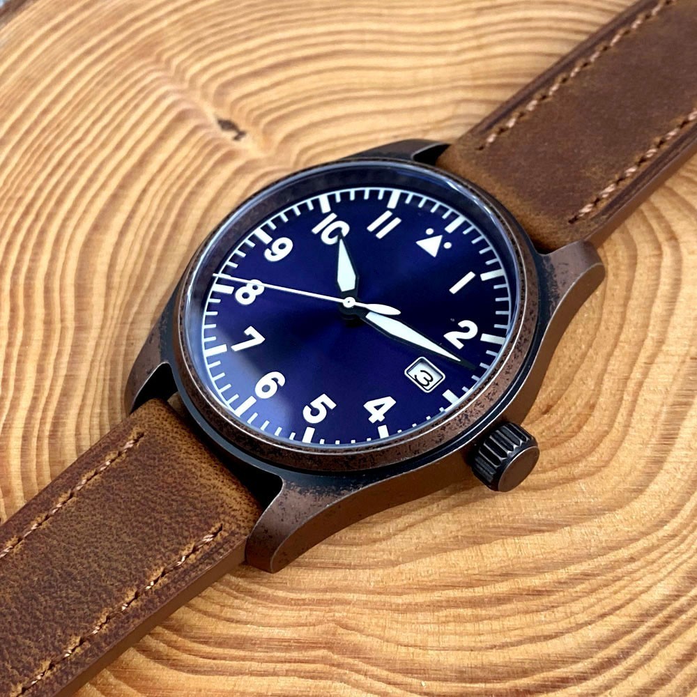 NH35A Retro Pilot Automatic Men Watch Bronze PVD 200m Waterproof 39mm Sapphire