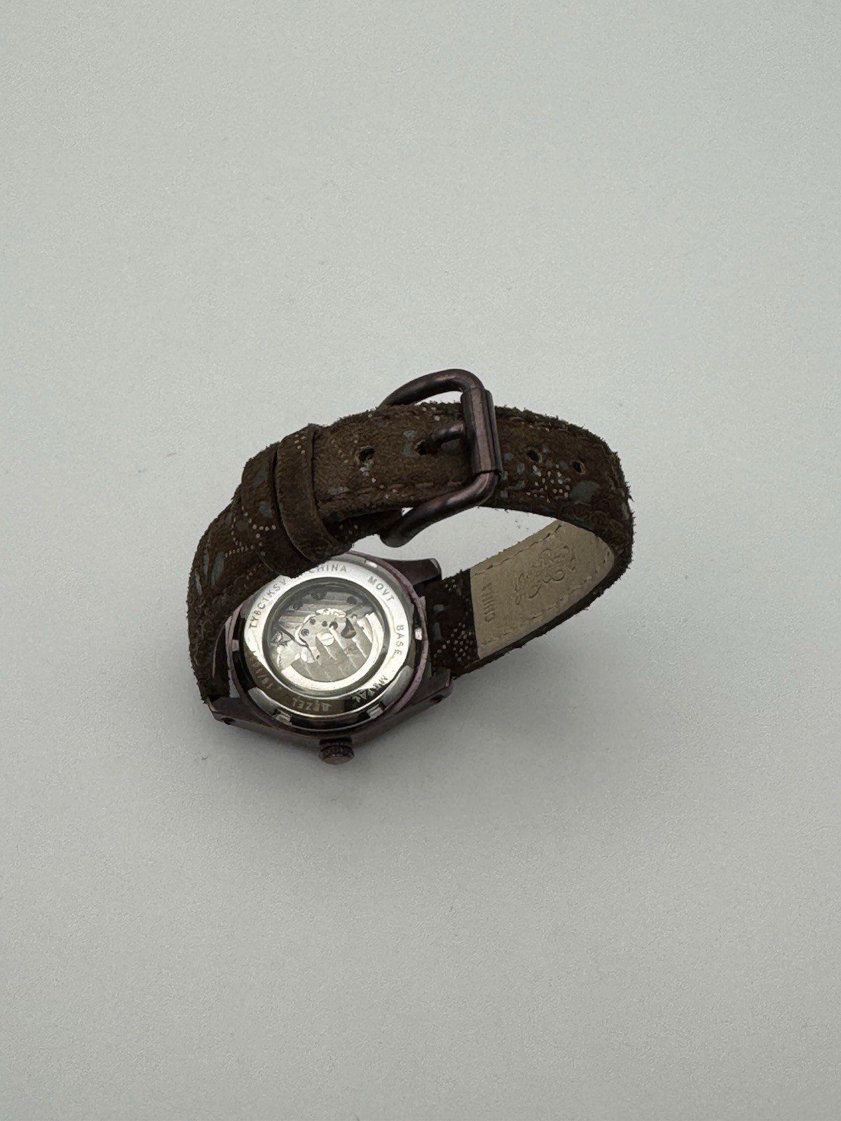 Lucky Brand Peace Skeleton Automatic Bronze Leather Ladies Wrist Watch