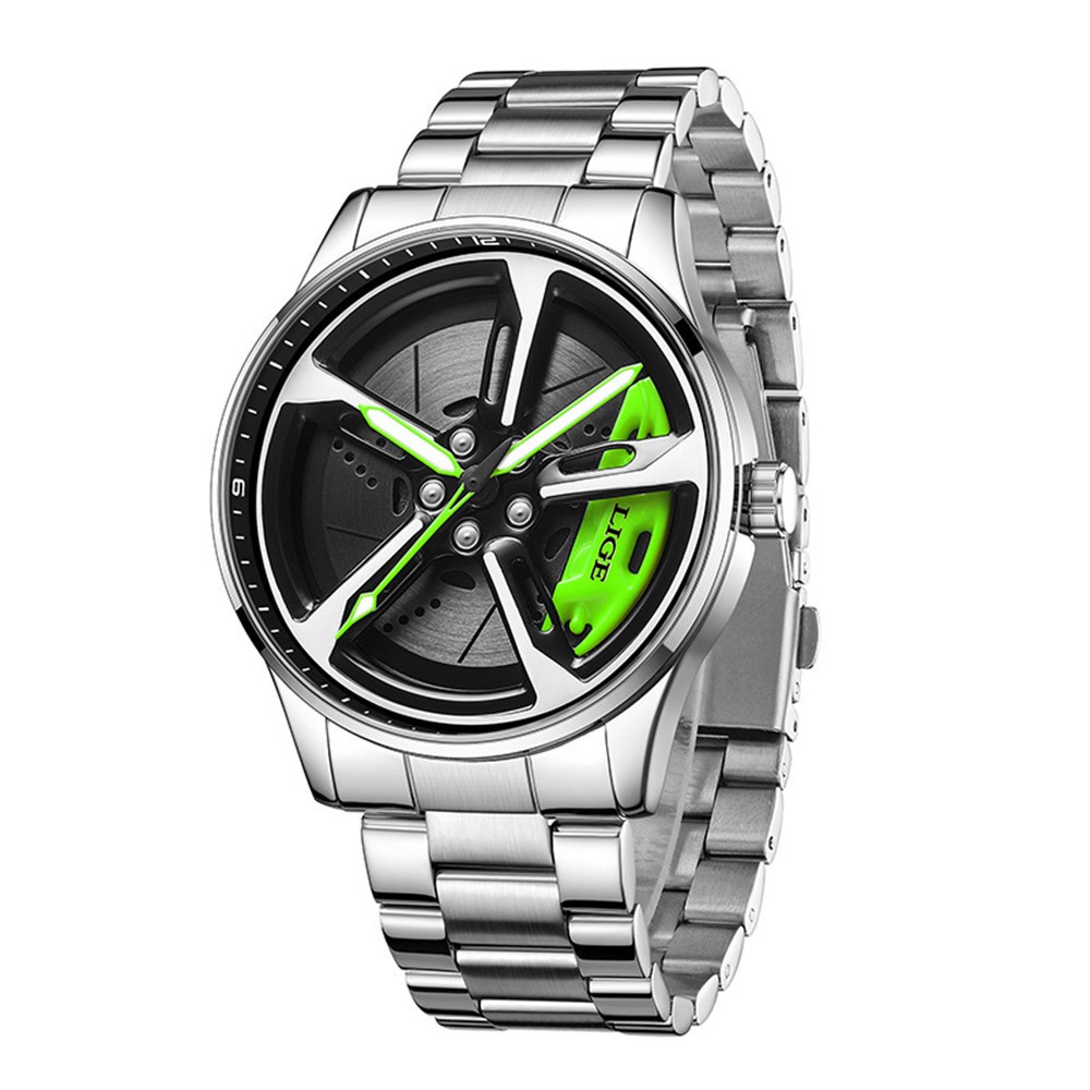 LIGE Men Watch Full Steel Rotating Wheel Wristwatch Fashion Male Business Watch