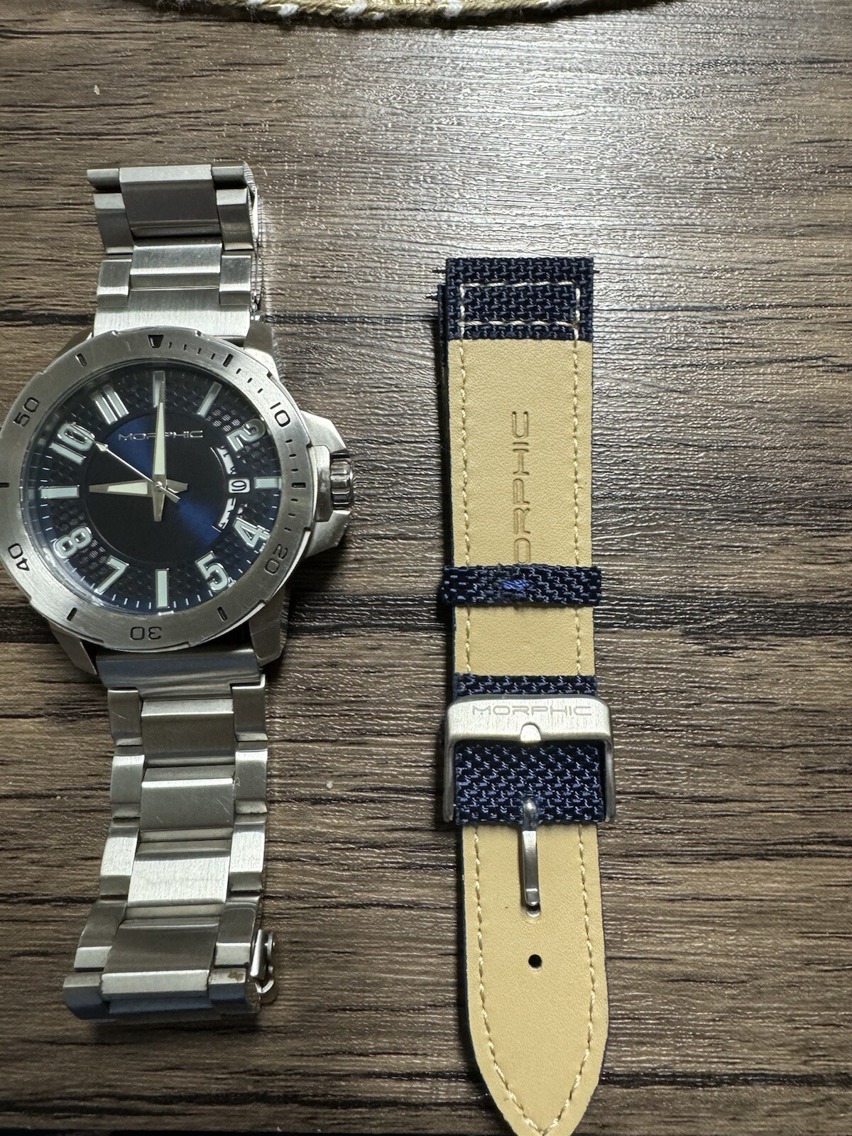 Morphic M70 Series Canvas-Overlaid Leather-Band Watch w/Date – MPH7002