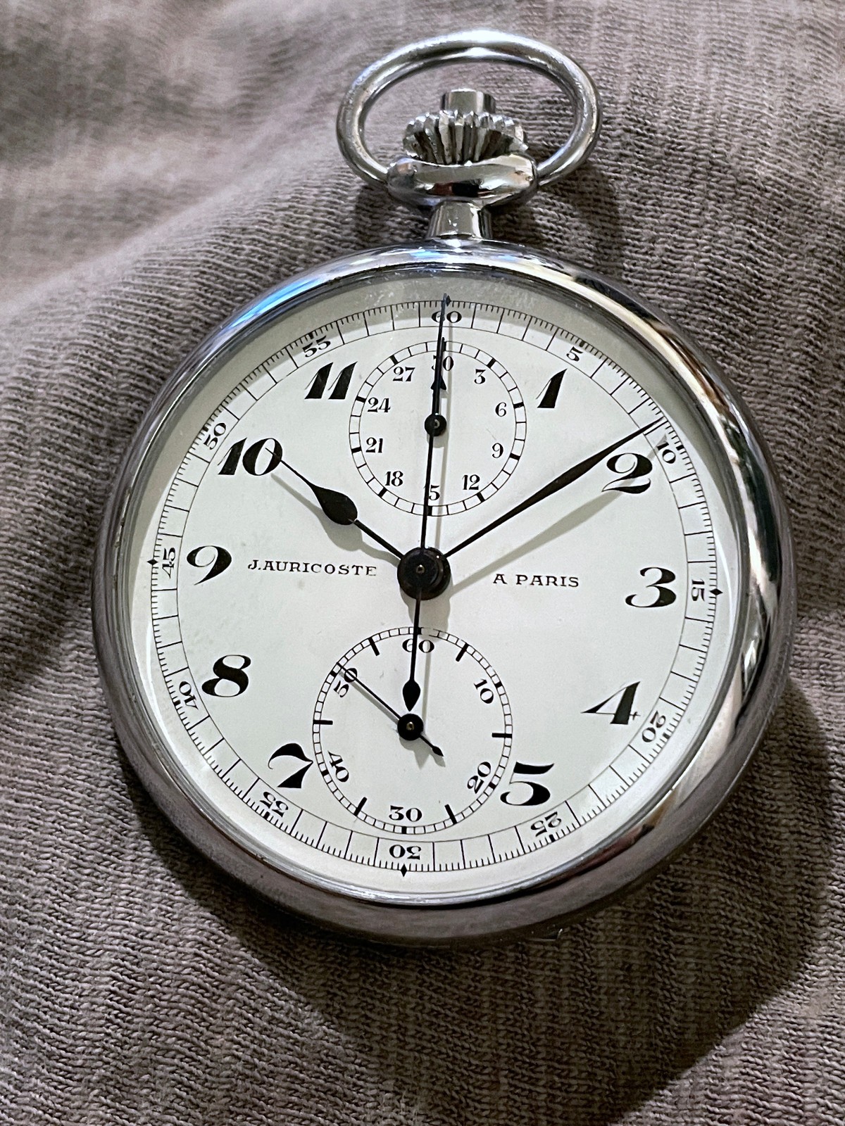 Rare J. Auricoste Lemania vintage military chronograph pocket watch, serviced