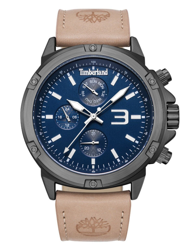Timberland Light Brown Leather Blue Dial Day/Date Men’s Watch TDWGF9002902