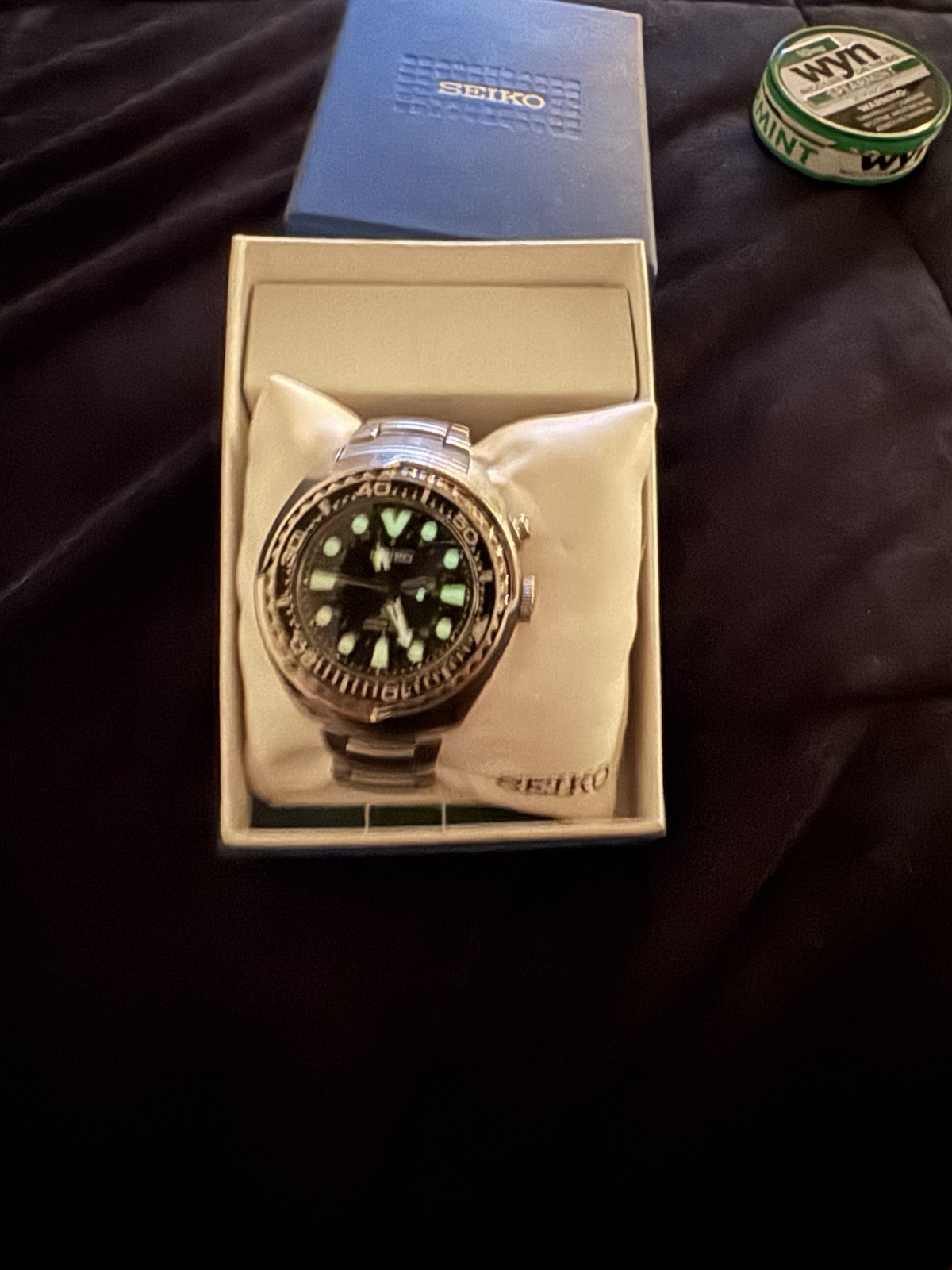 Seiko kinetic air diver Men’s Watch Black Dial Date Uni Rotating Bezel 200