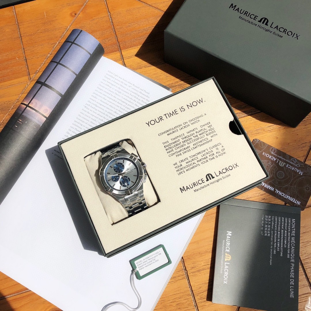 Maurice Lacroix AIKON Chronograph Silver Blue Dial 44mm Swiss Quartz Watch