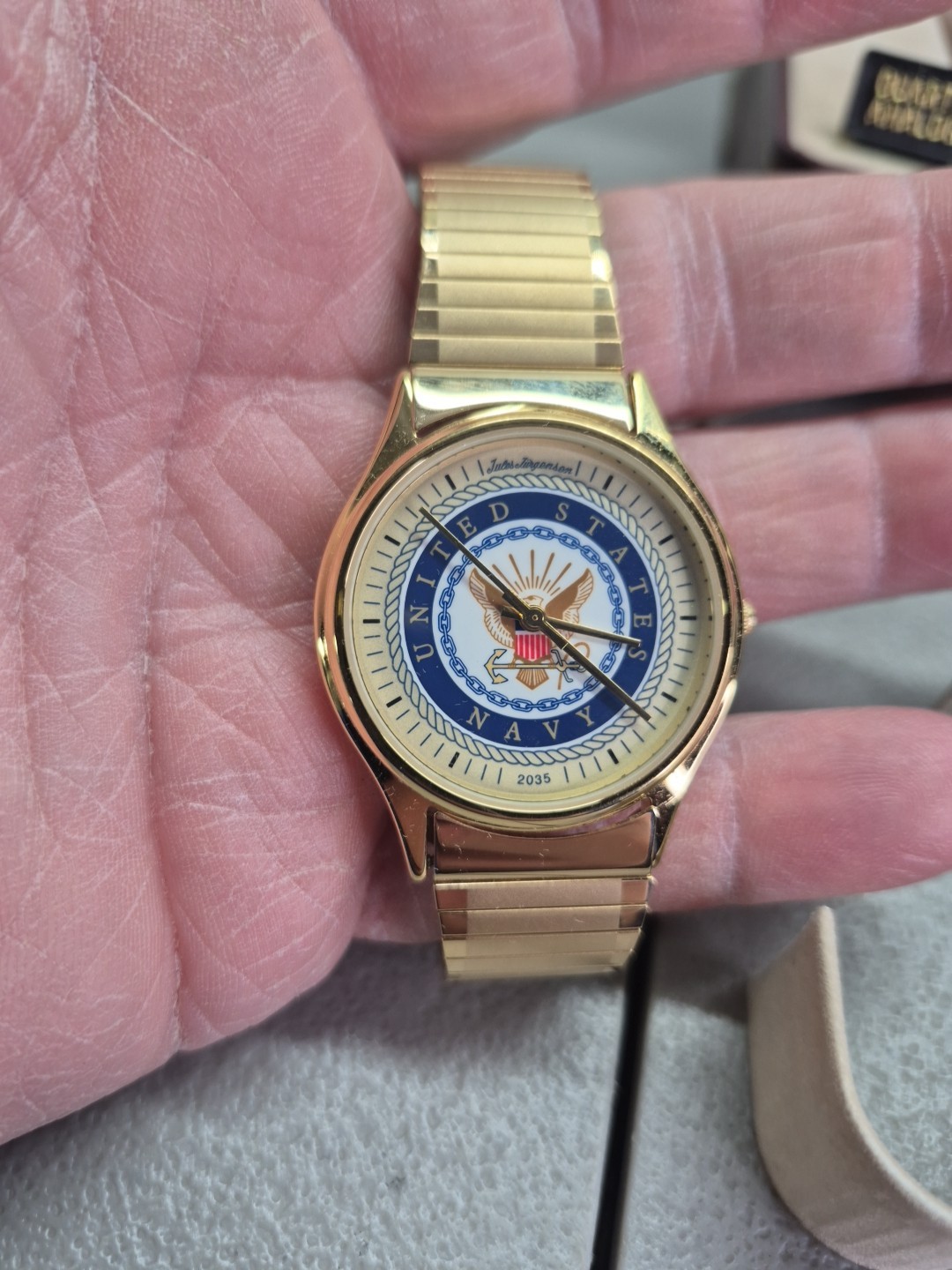 Jules Jurgensen United States Navy Watch 2035 Quartz Gold Tone NIB