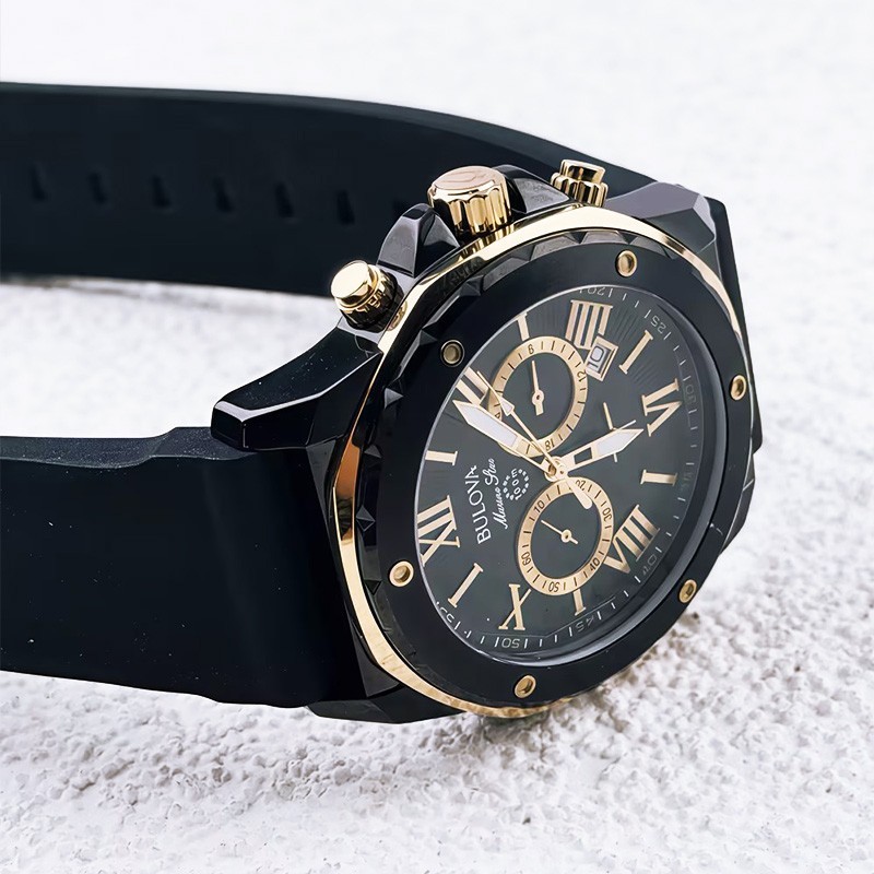 Bulova Marine Star A 98B278 Men’s Quartz Watch Black Dial Silicone Strap 44MM