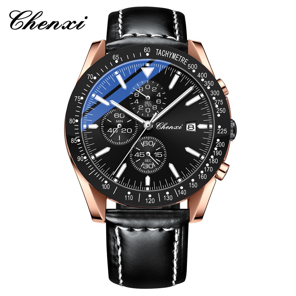 CHENXI Men Watch Chronograph Wristwatch with Six-hands Luminous Calendar Watches