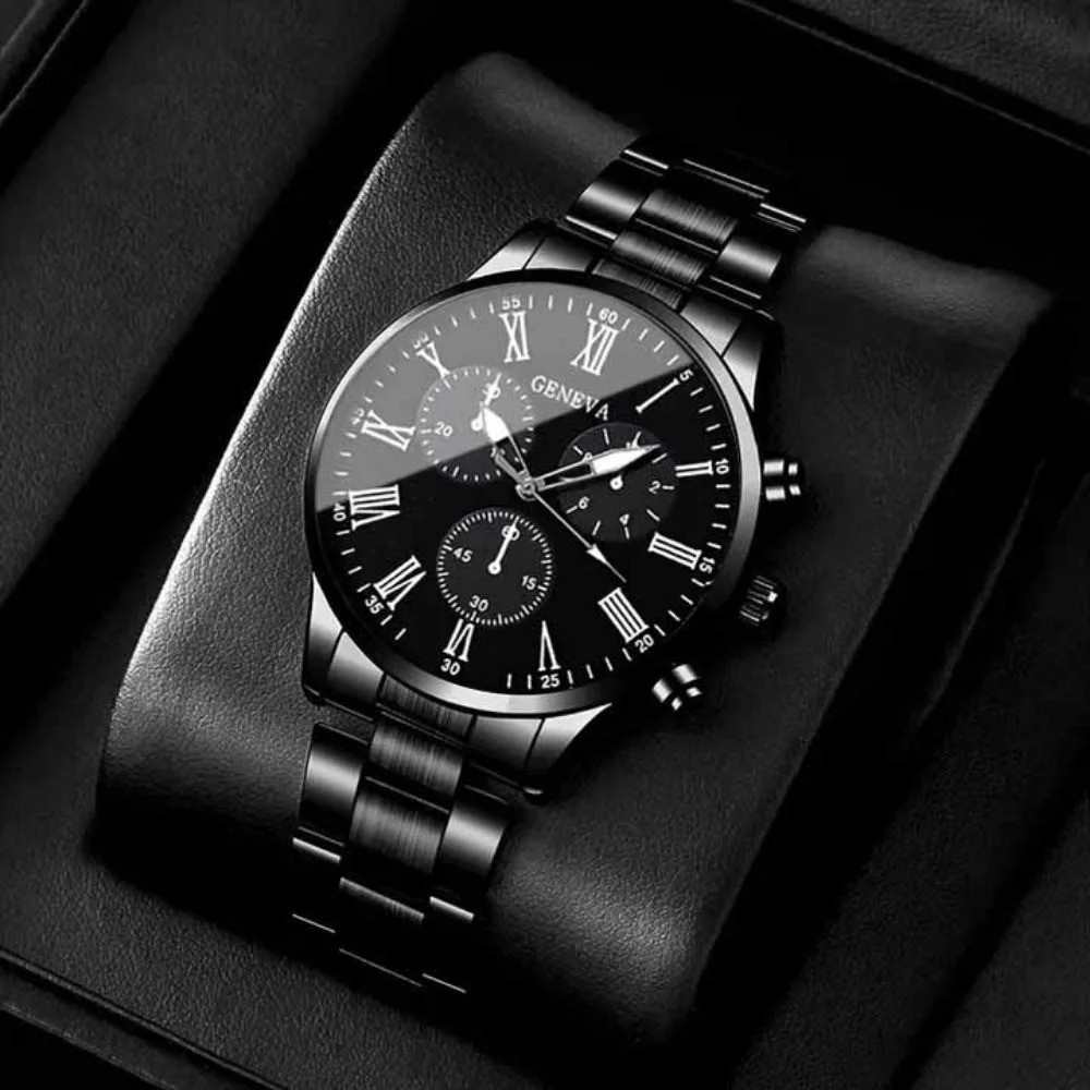 2pcsWaterproof Watch Stainless Steel Quartz Luminous Classic Business Wristwatch