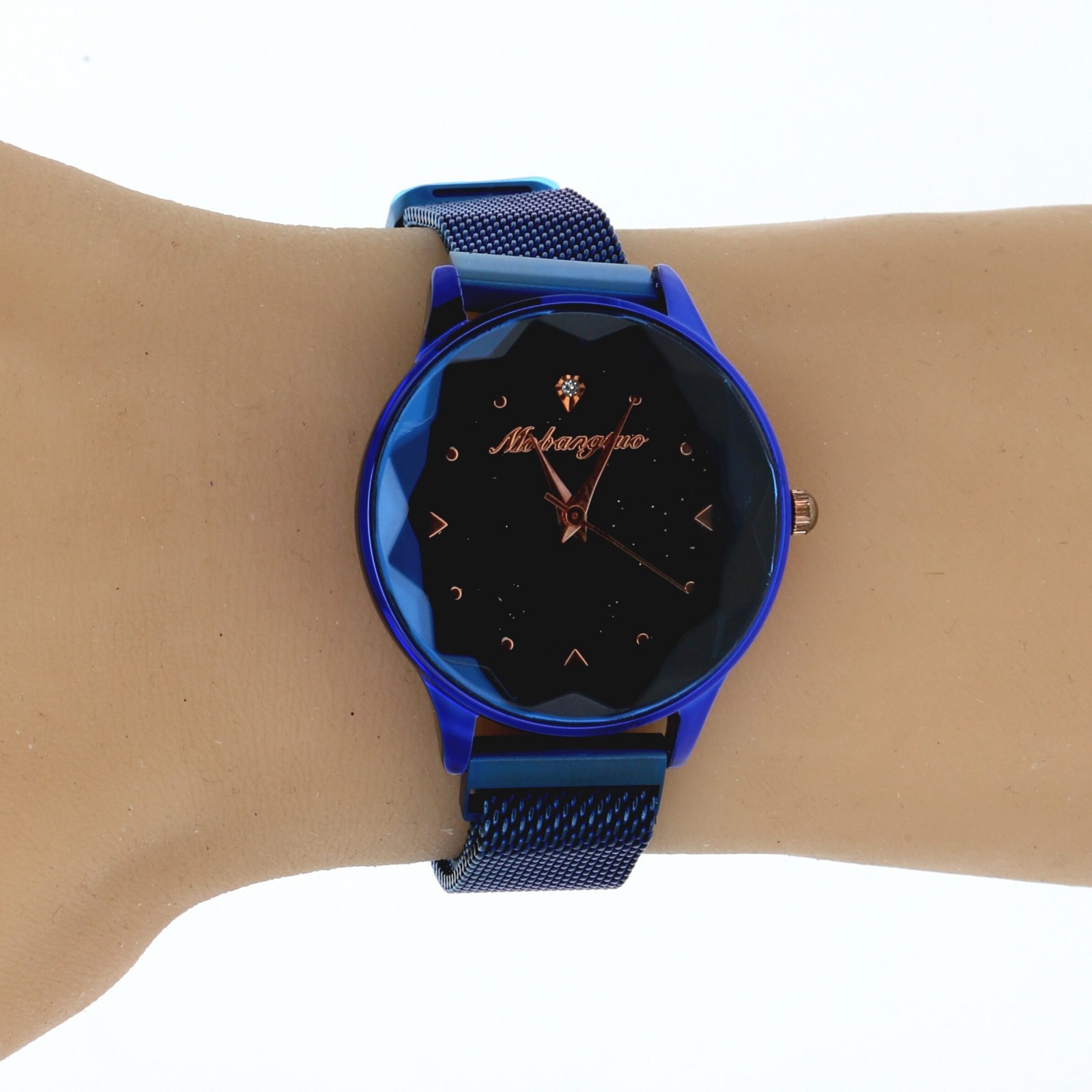 Women’s Blue metallic Finish Easy to Use Magnetized Mesh Band