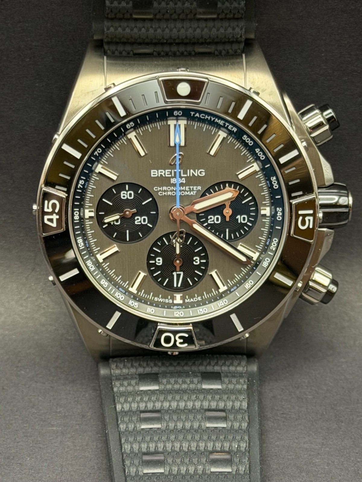 Breitling 44mm Super Chronomat B01 Black Rubber Strap Watch EB0136251M1S1
