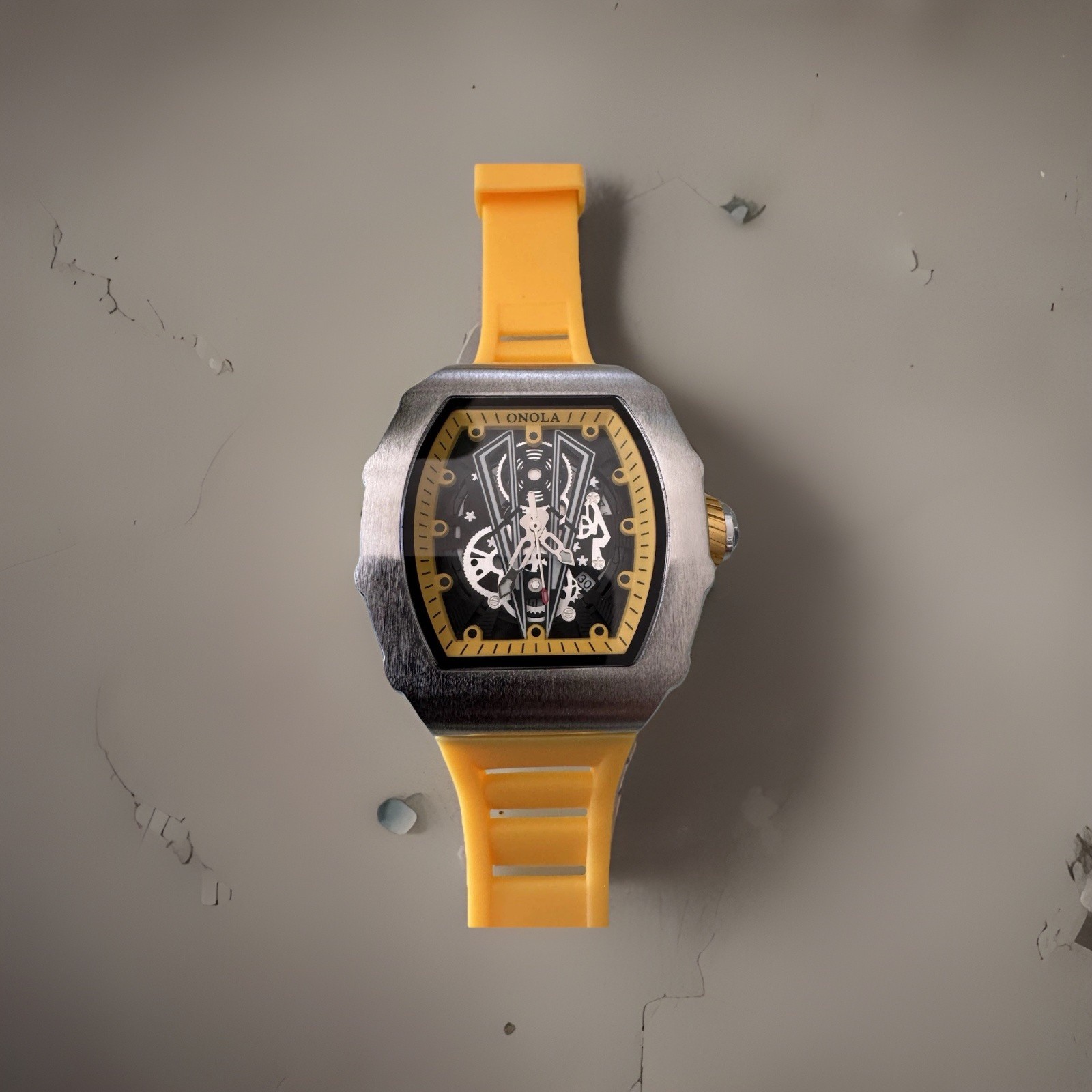 ONOLA Men Automatic Watch Mechanical Diamond Luminous Waterproof Skeleton